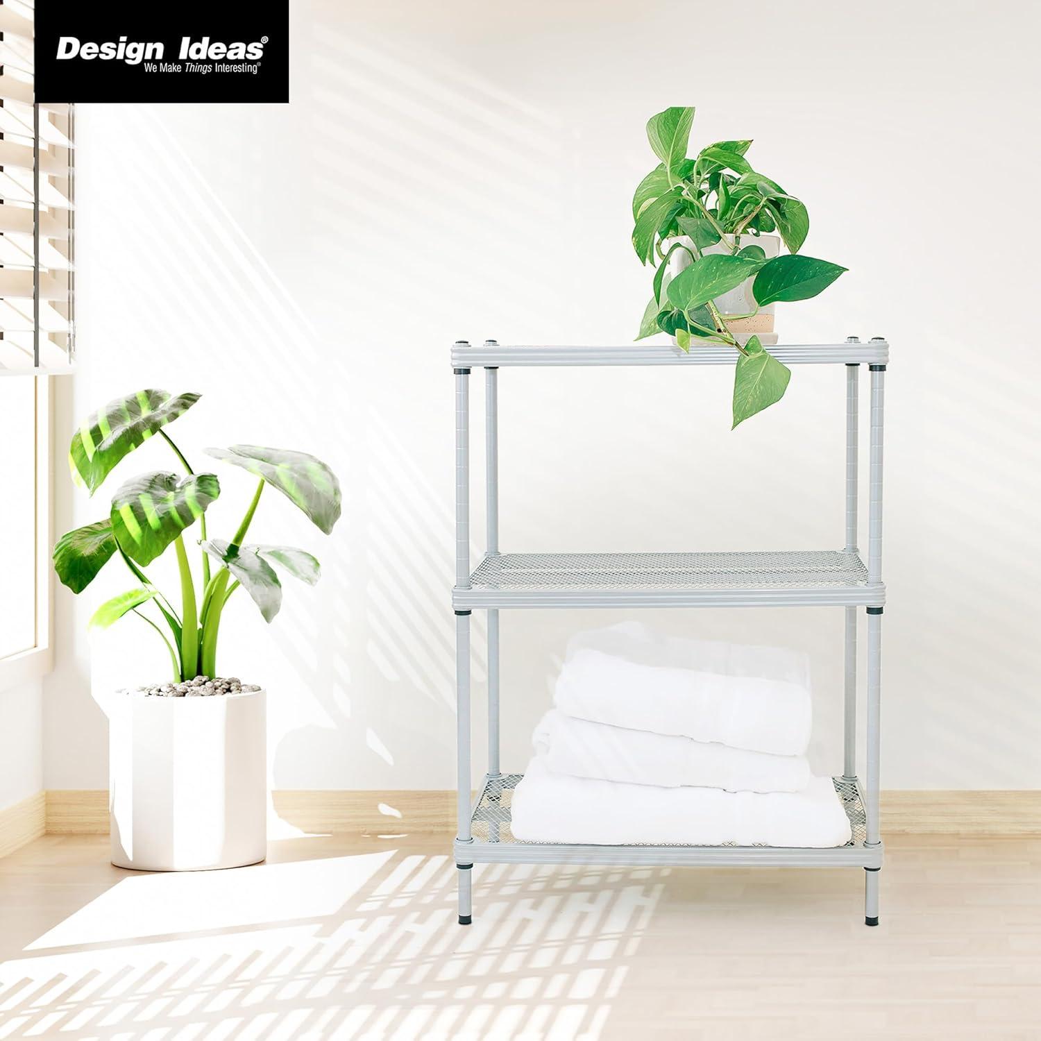 Design Ideas MeshWorks 3 Tier Full-Size Metal Storage Shelving Unit Rack for Kitchen, Office, and Garage Organization, 23.6” x 13.8” x 31.5,” Silver