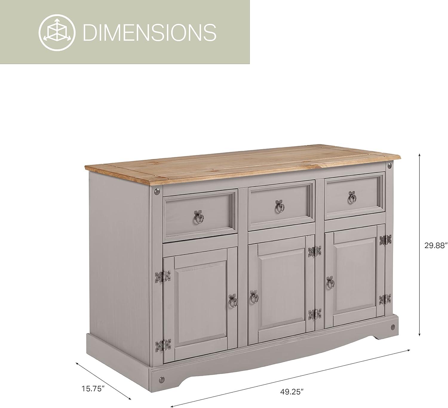 49.25 x 29.88 x 15.75 in. Cottage Series Wood Buffet Sideboard, Corona Gray