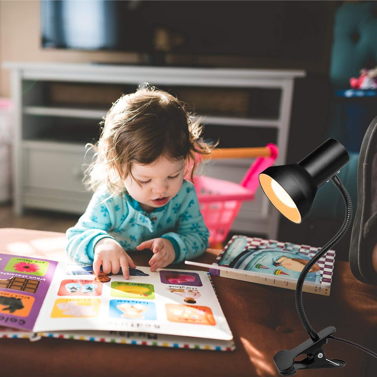 Black Adjustable Clip-On Gooseneck Lamp for Kids