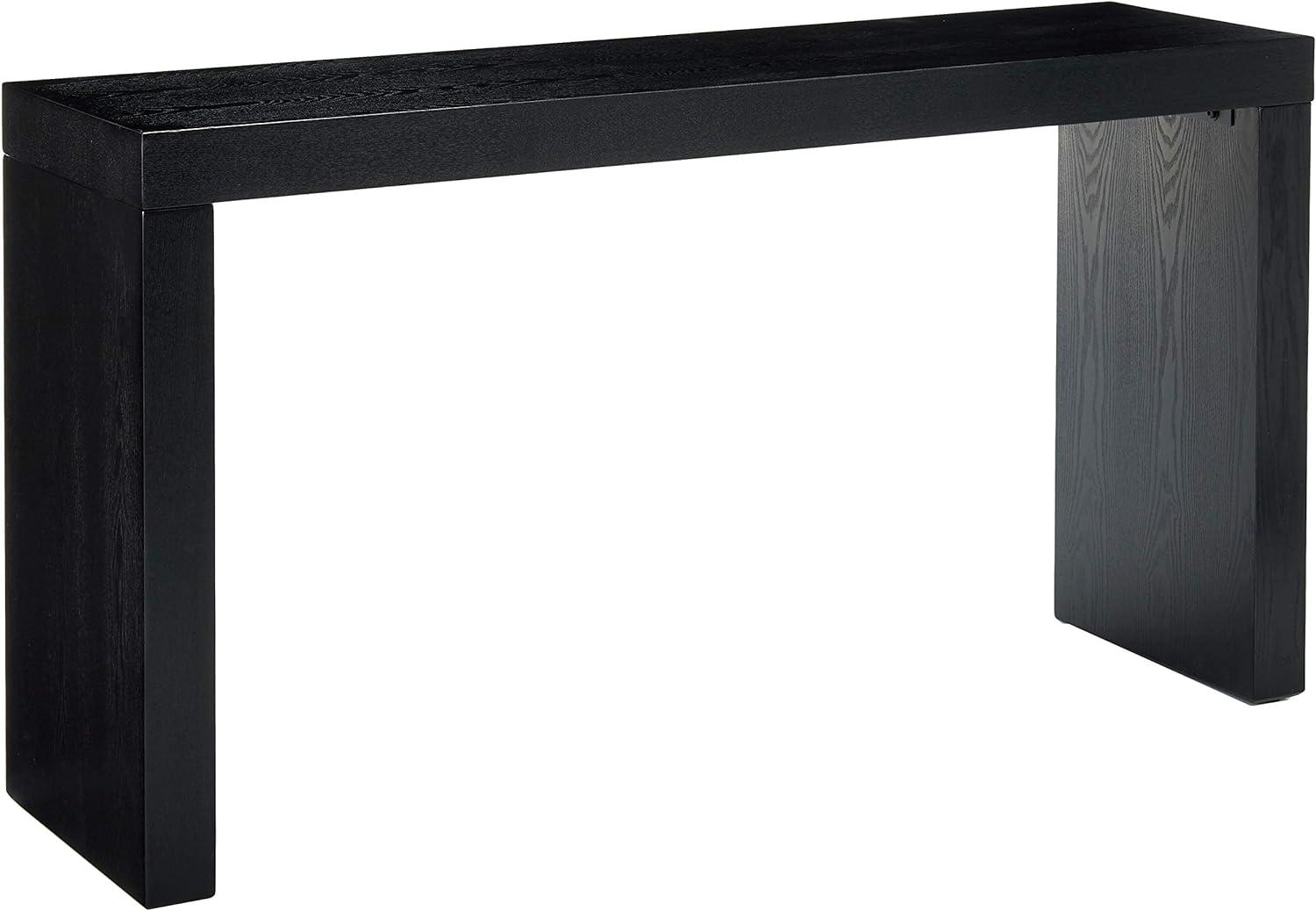 Sleek Ebony Black Wood Grain Rectangular Console Table