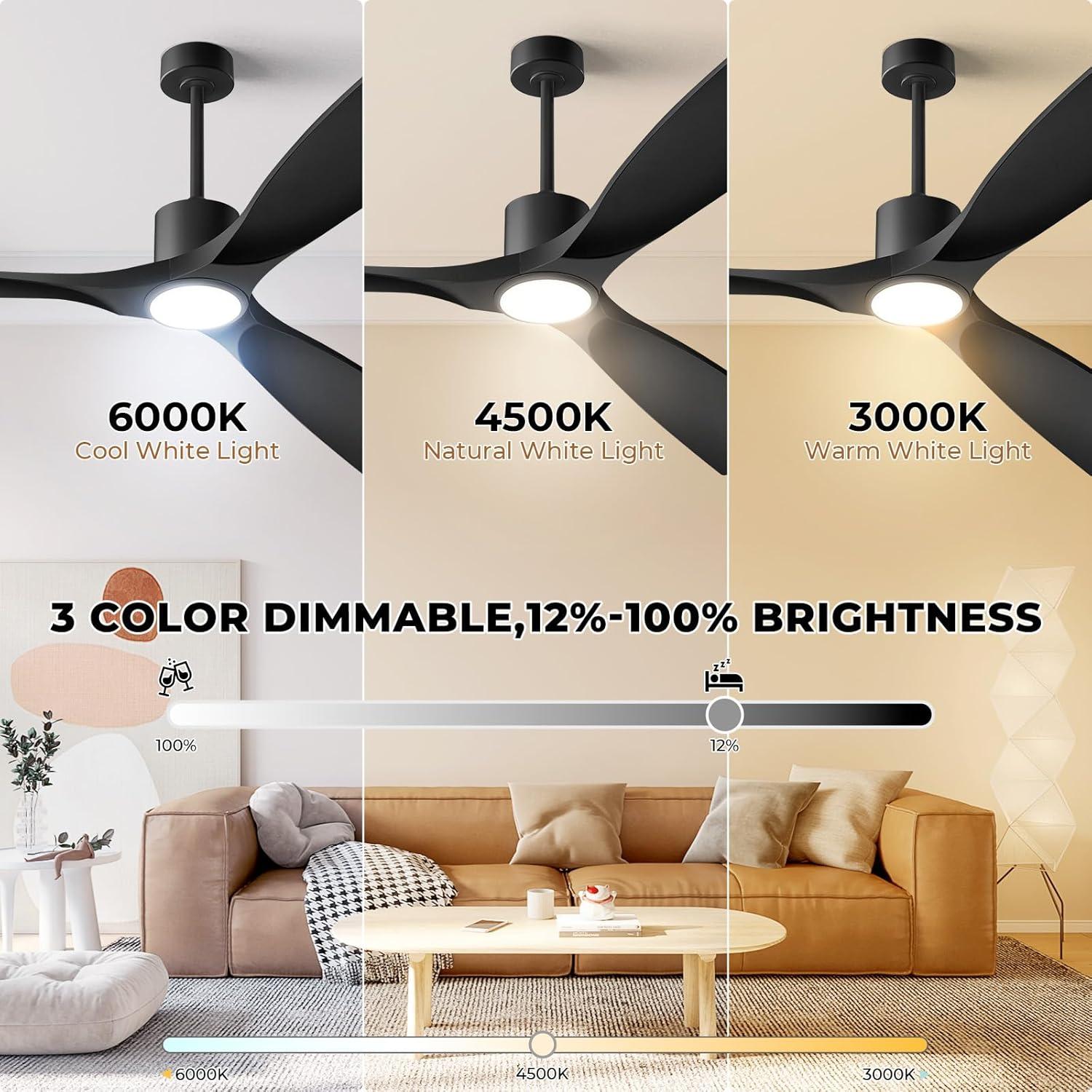 ONE Smart Modern All Season 52" Ceiling Fan with LED Light, Remote, Reversible and Compatible with Alexa/Google 6 Speeds and Light Kit included