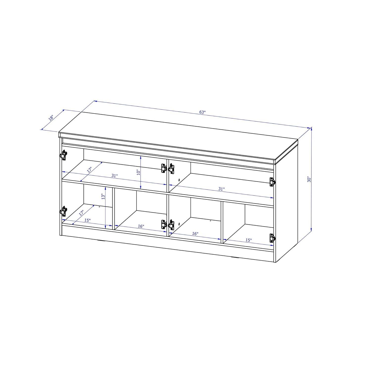 62.99" Viennese 6 Shelves Buffet Cabinet with Mirrors Matte Black - Manhattan Comfort: Modern Console Storage