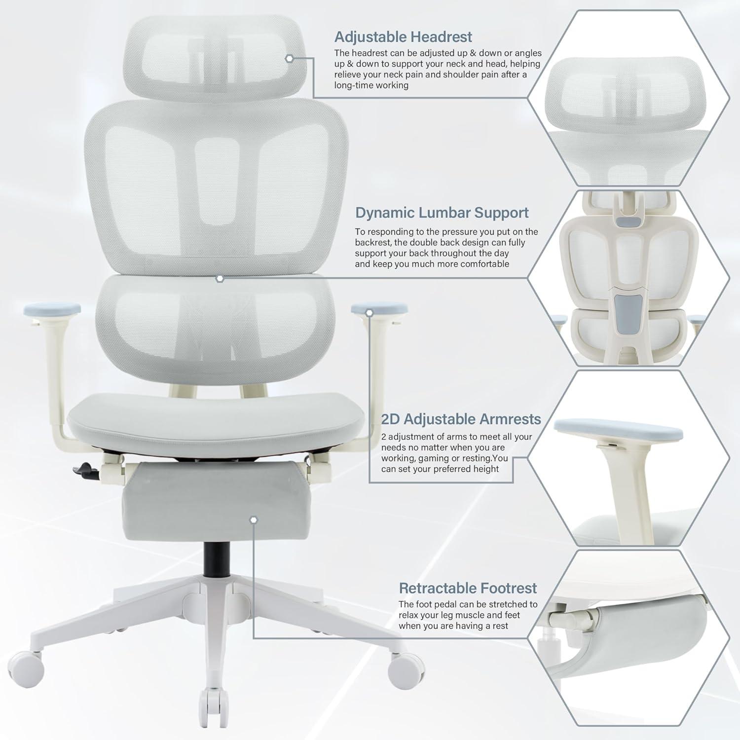 Inbox Zero High Back Ergonomic Mesh Office Chair With Adjustable Headrest and Armrest