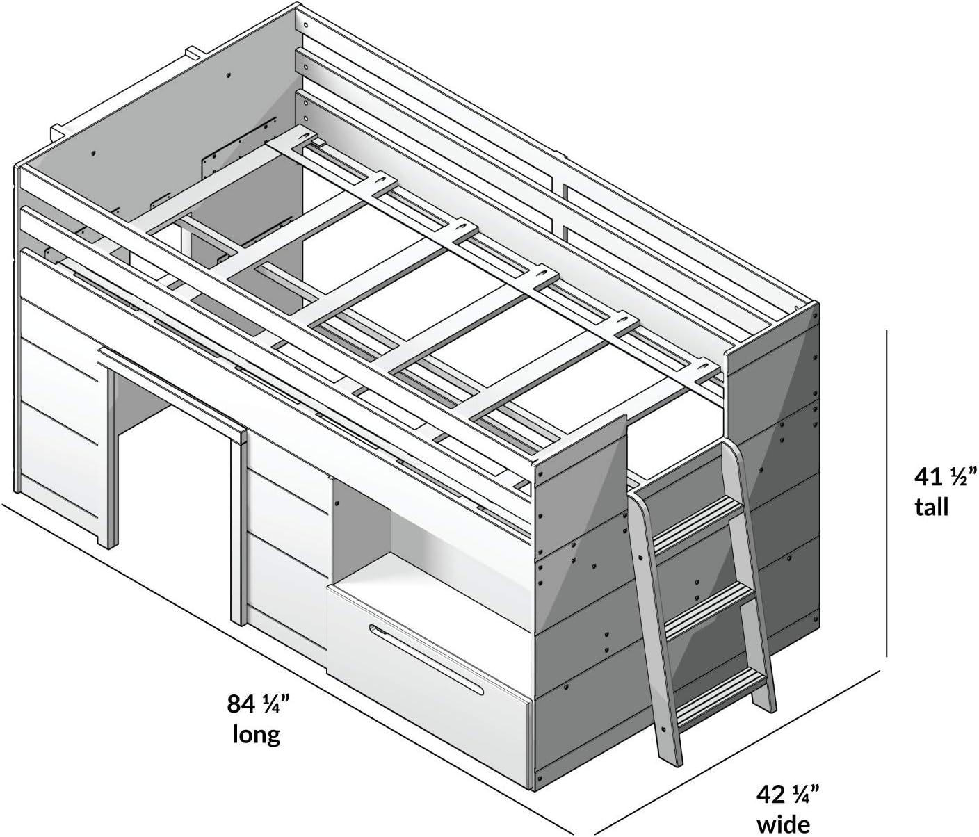 Max & Lily Loft Bed Twin Size Solid Wood Platform Bed Frame for Kids with Storage Drawer