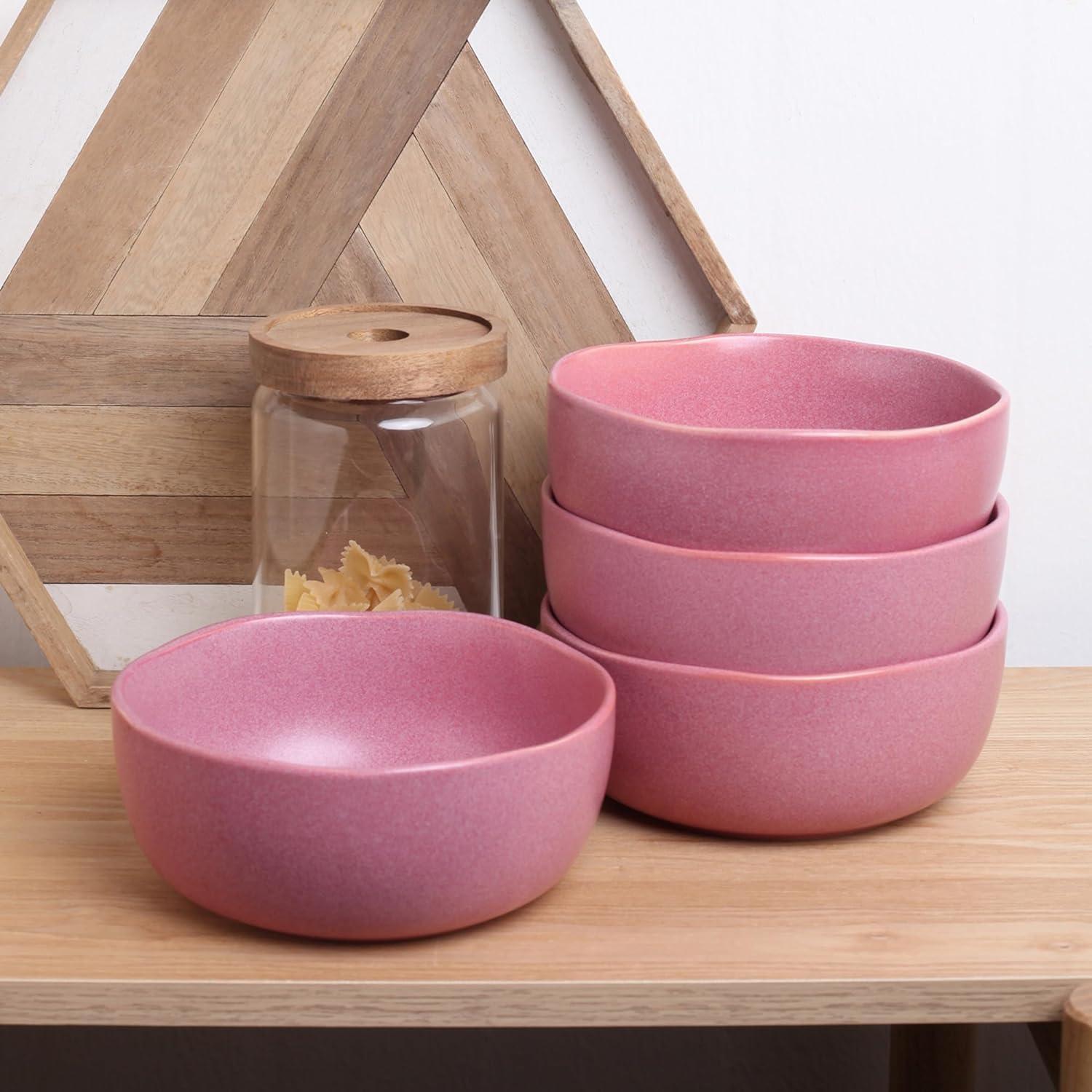 Pink and White Ceramic 16-Piece Dinnerware Set with Reactive Glaze