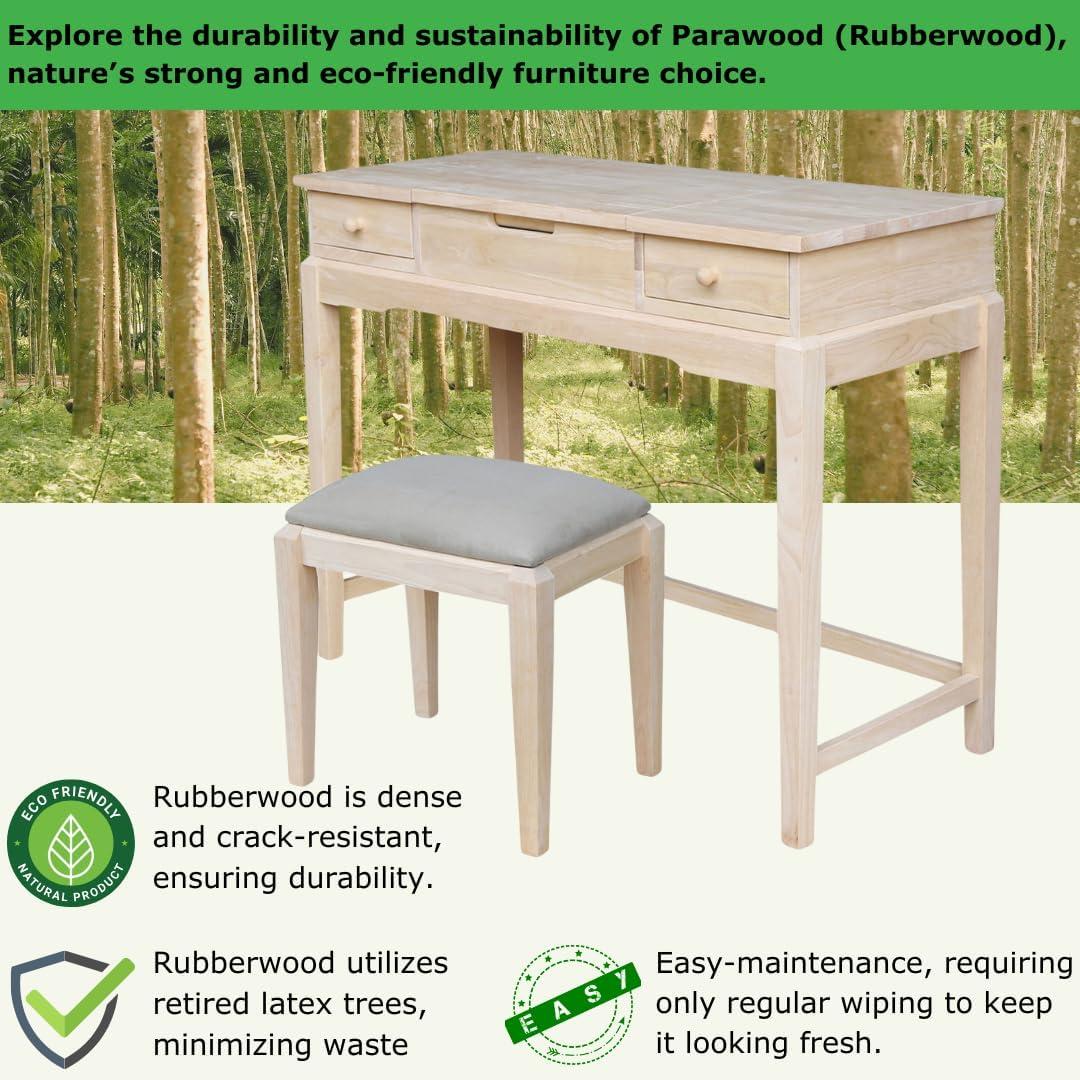 Alexandria Vanity Table with Vanity Bench Unfinished - International Concepts