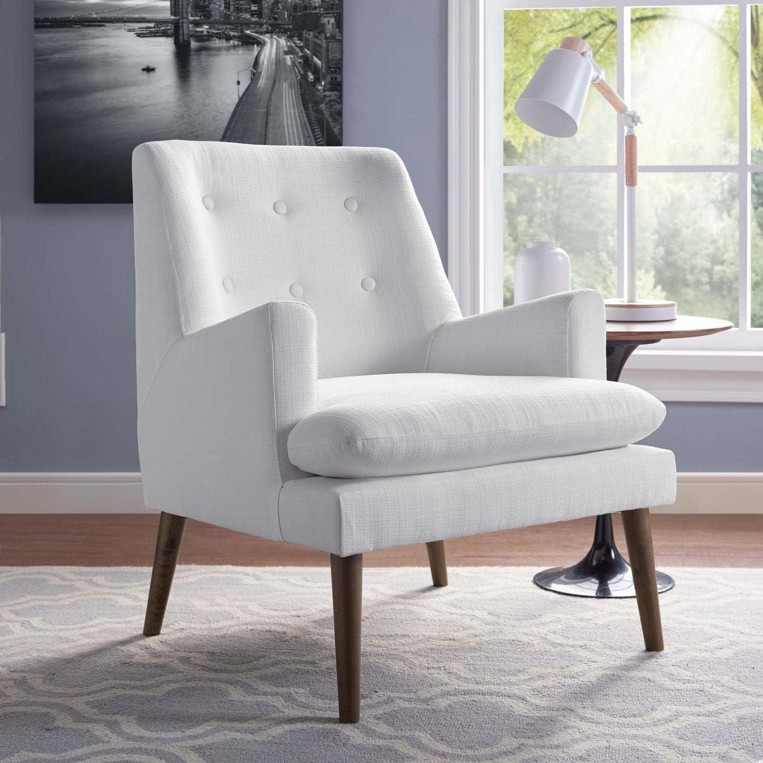 Mid-Century Modern Leisure White Accent Chair with Walnut Wood Legs