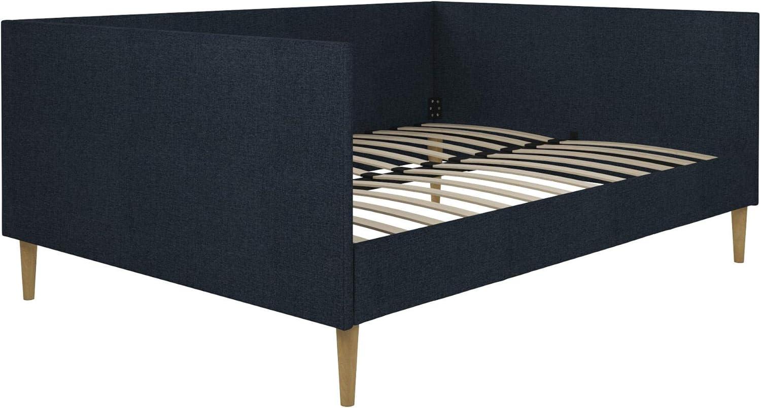 Mid-Century Modern Full Size Navy Linen Upholstered Daybed with Drawer