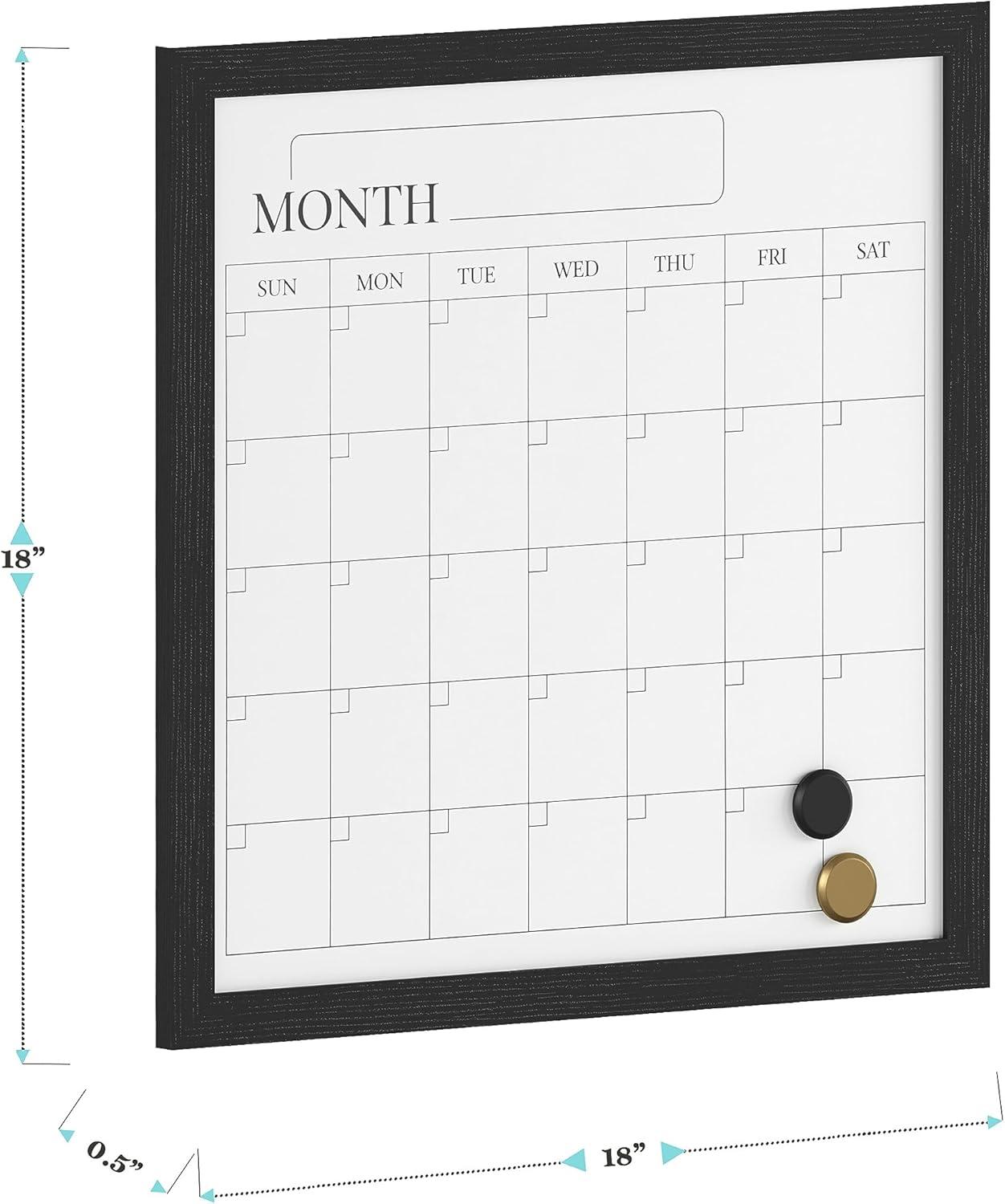 Thomas Martha Stewart Magnetic Monthly Calendar Dry Erase Board with Woodgrain Frame, Dry Erase Marker, and 2 Magnets