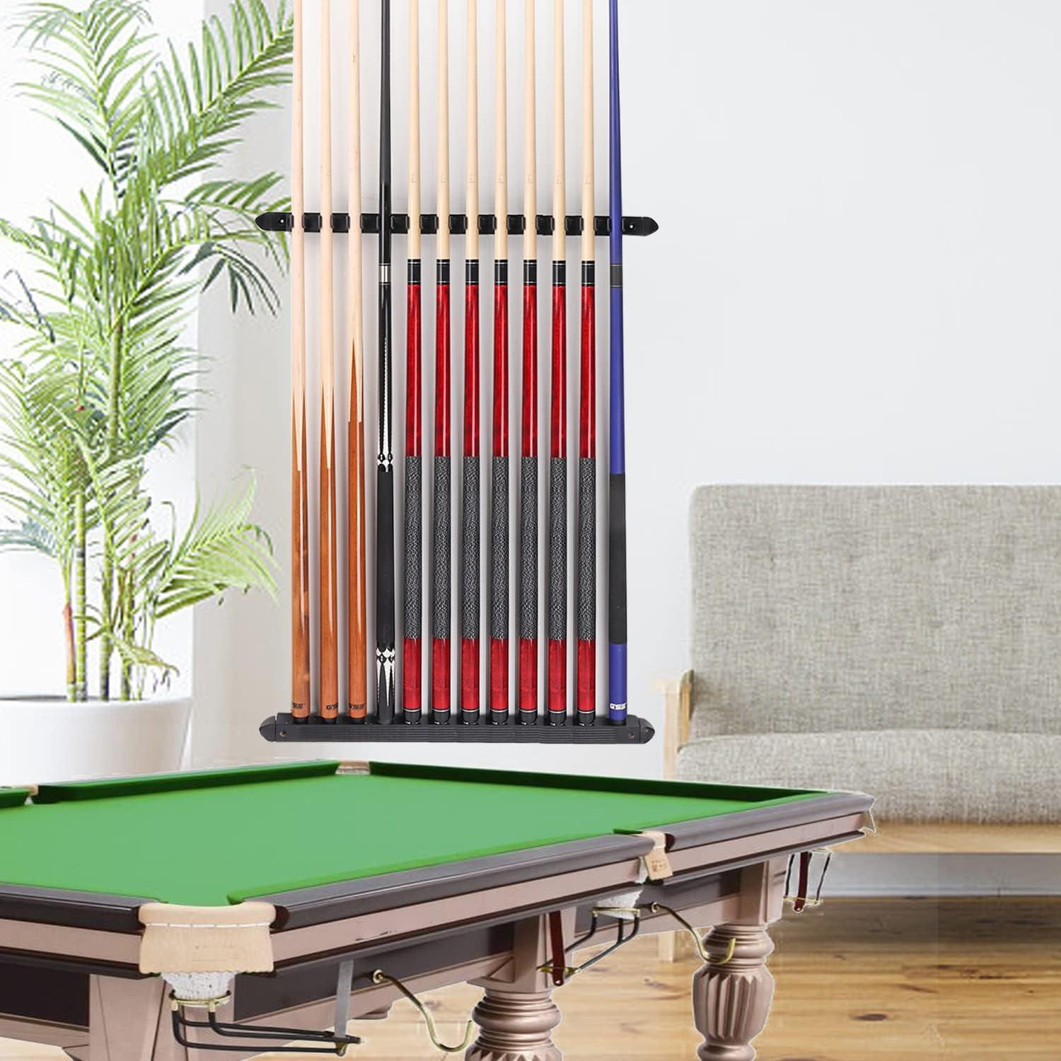 2-Piece Billiard Pool Cue Stick Wall Mounted Rack, Holds 12 Pool Cue Stick