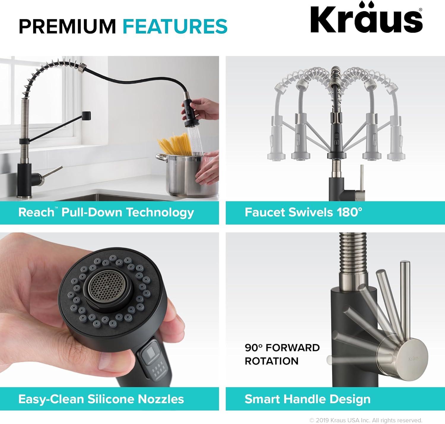 KRAUS Bolden Commercial Style 2-Function Single Handle Pull Down Kitchen Faucet