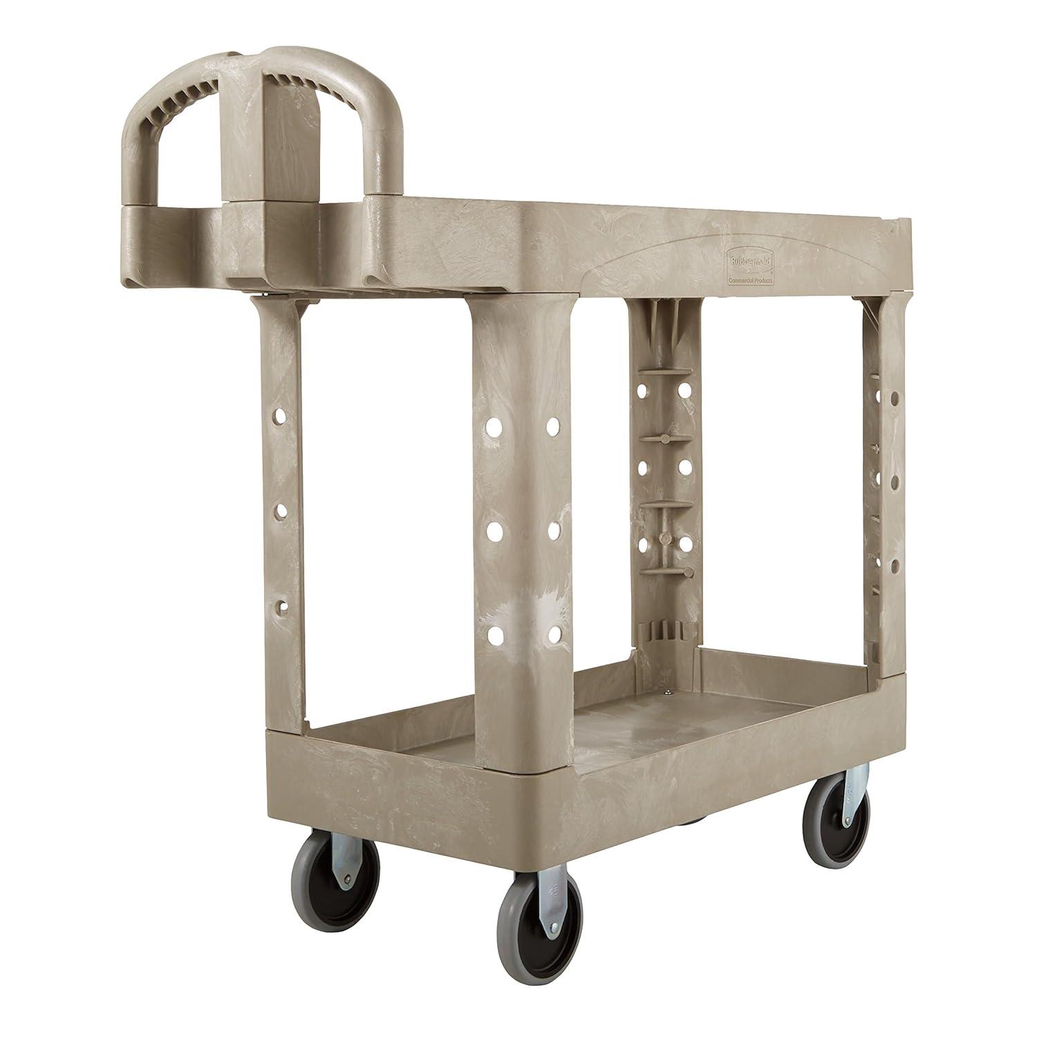 Rubbermaid Commercial Heavy-Duty 2-Shelf 500 lbs. Cap. Utility Cart, 17.13 x 38.5 x 38.88 - Beige