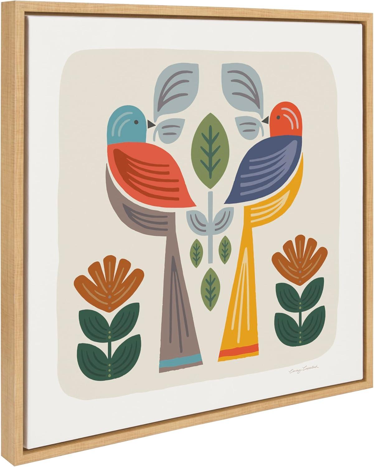 Kate & Laurel All Things Decor 22"x22" Sylvie Folk Birds Harvest Wall Art by Carey Copeland Natural Mid-Century Colorful Bird