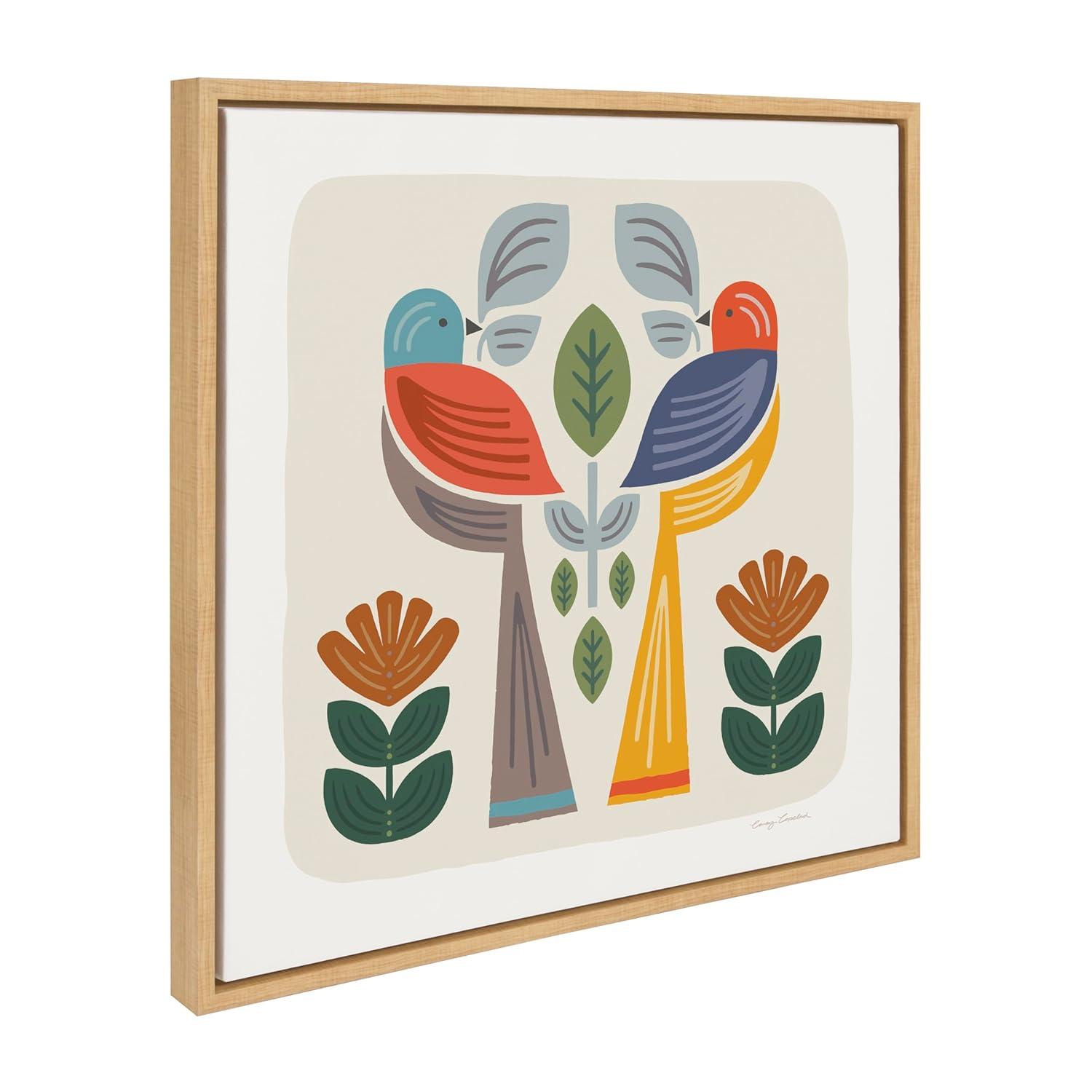 Kate & Laurel All Things Decor 22"x22" Sylvie Folk Birds Harvest Wall Art by Carey Copeland Natural Mid-Century Colorful Bird