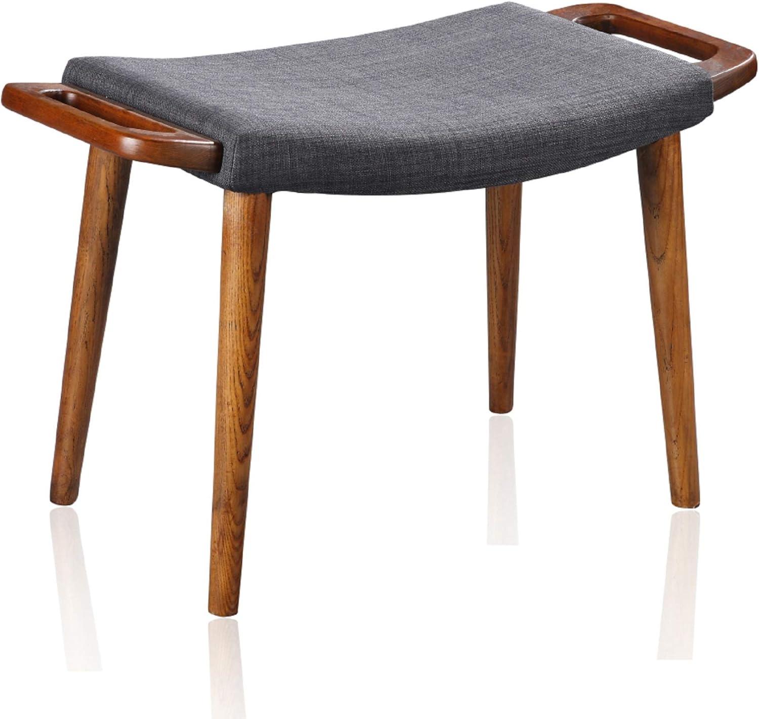 Manhattan Comfort Geta Ottoman Charcoal: Upholstered Linen Footstool, Ash Wood Legs, No Assembly Required