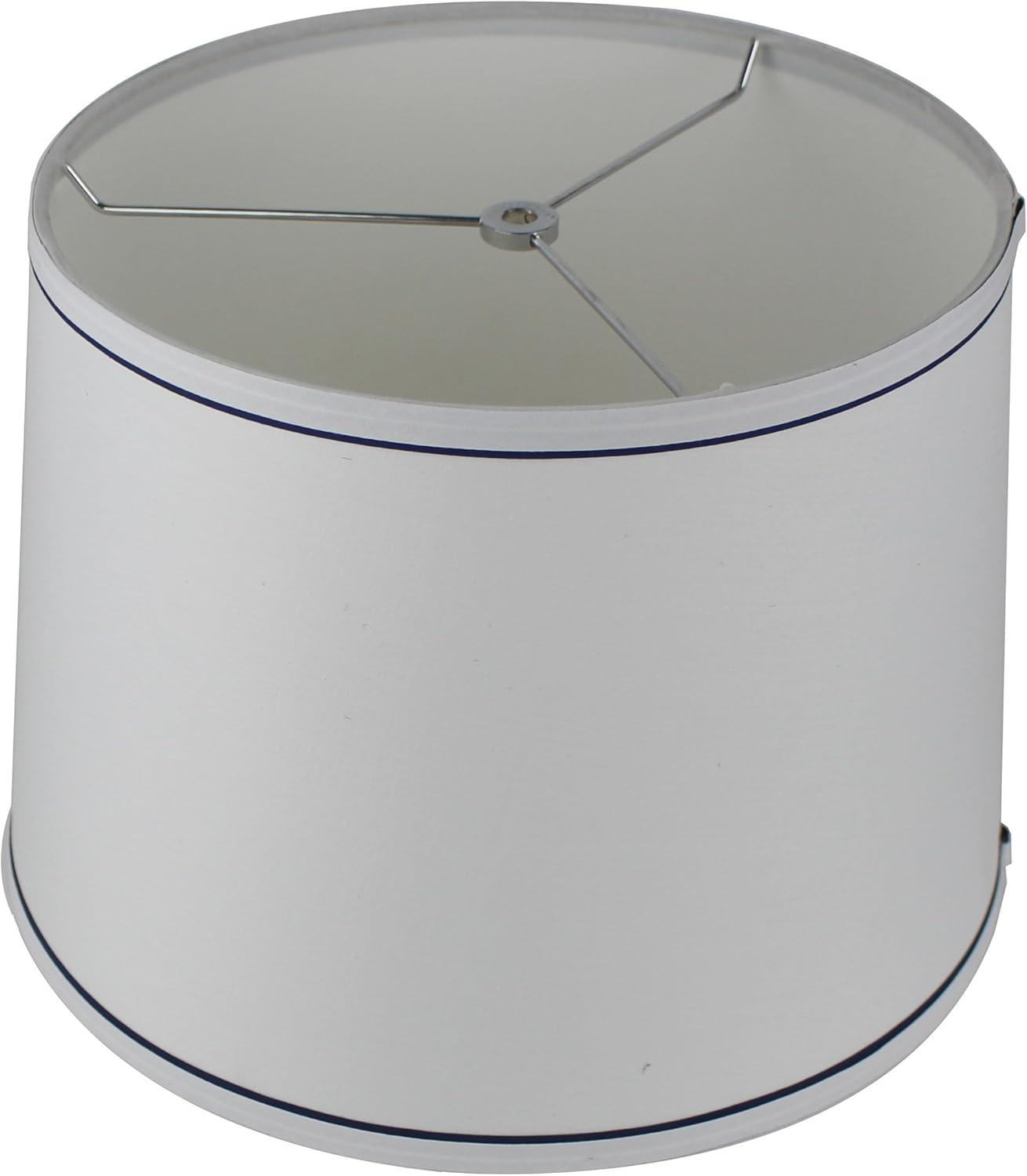 White with Trim French Drum Lampshade, 14" to 16" Bottom Size Navy Blue 12"