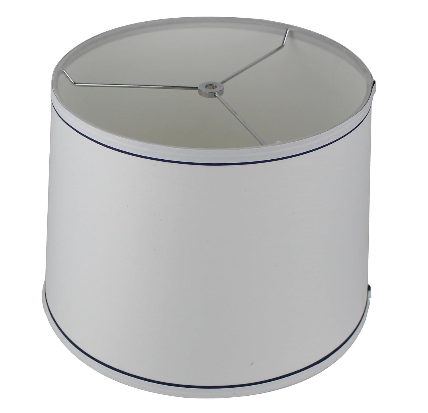 White with Trim French Drum Lampshade, 14" to 16" Bottom Size Navy Blue 12"