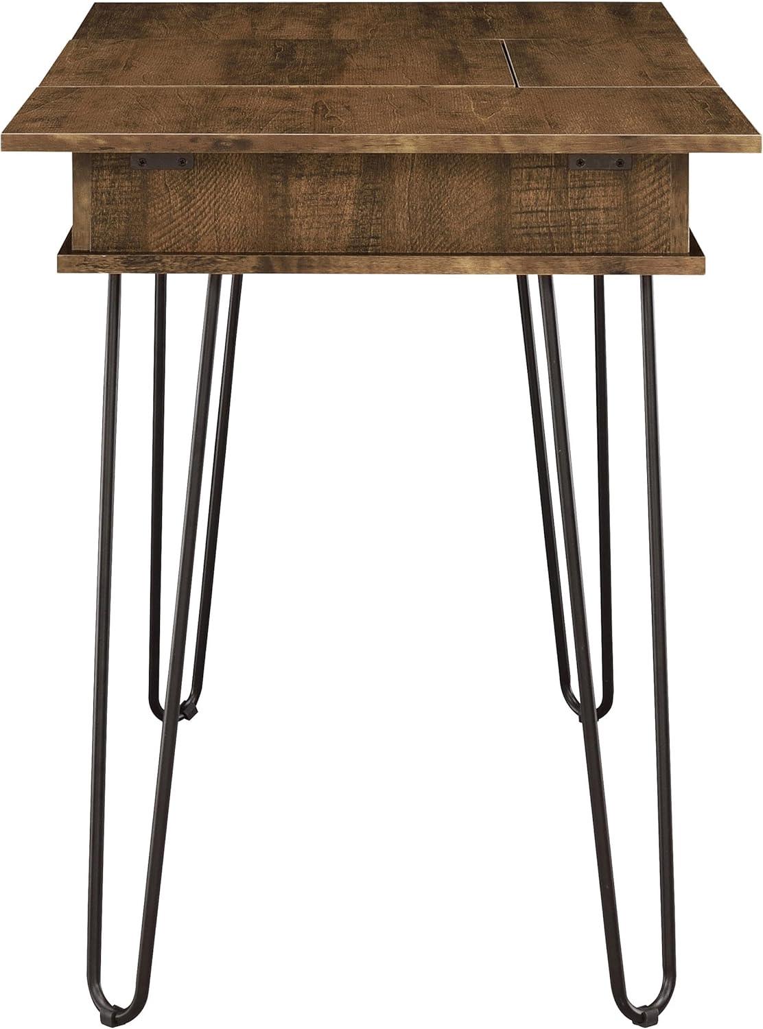 Sheeran Storage Writing Desk with Hairpin Legs Rustic Amber - Coaster: Industrial Style, Enclosed Cabinet, USB Ports