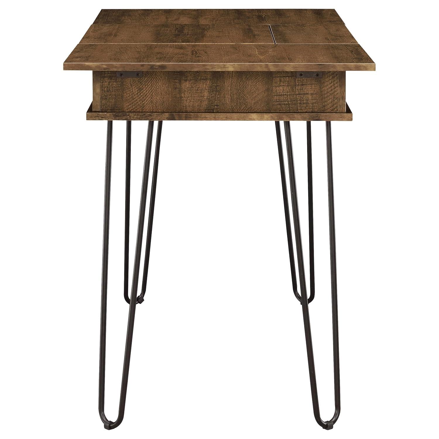 Sheeran Storage Writing Desk with Hairpin Legs Rustic Amber - Coaster: Industrial Style, Enclosed Cabinet, USB Ports