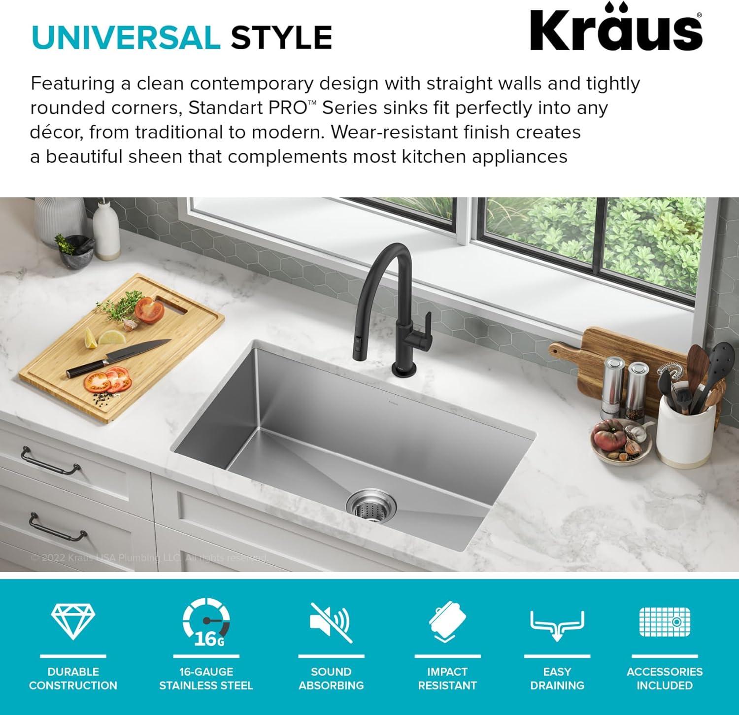 KRAUS Standart PRO™ Undermount 16 Gauge Stainless Steel Kitchen Sink