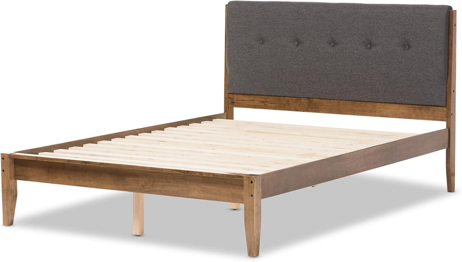 Baxton Studio King Alke Fabric Upholstered Platform Bed Light Gray/Walnut: Wooden Slats