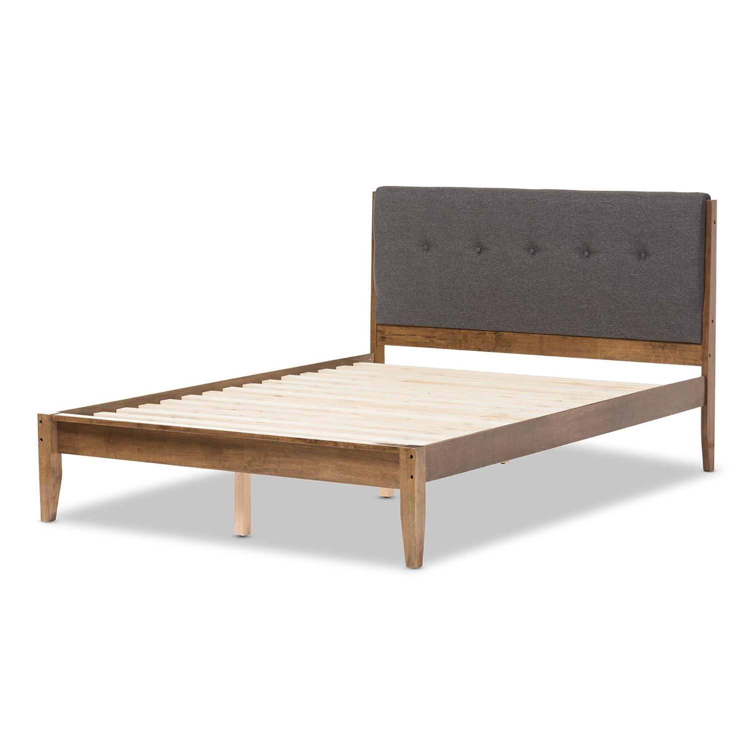 Baxton Studio King Alke Fabric Upholstered Platform Bed Light Gray/Walnut: Wooden Slats