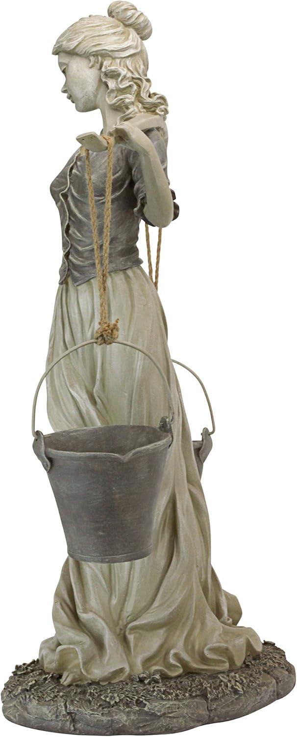 Hand-Painted Resin Milkmaid Garden Statue with Buckets