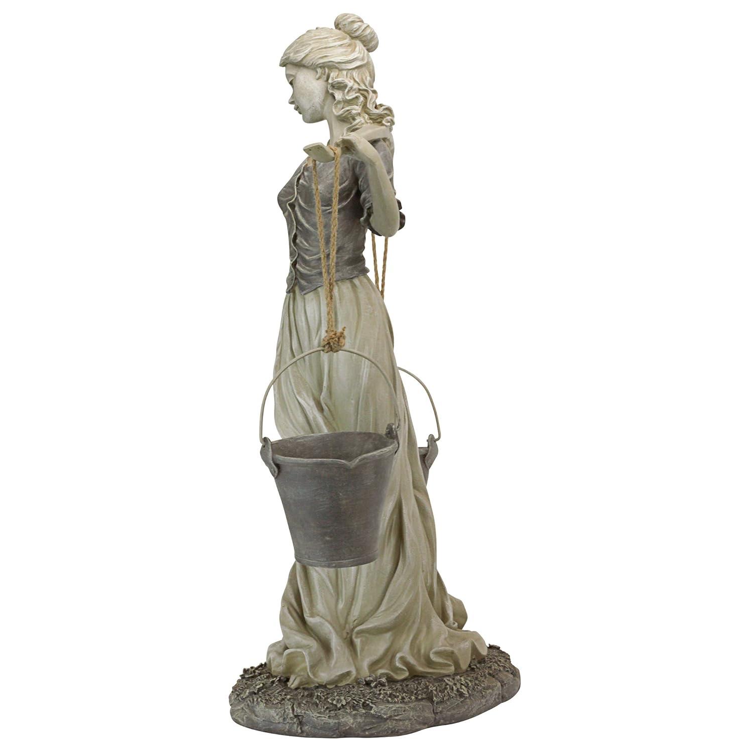 Hand-Painted Resin Milkmaid Garden Statue with Buckets