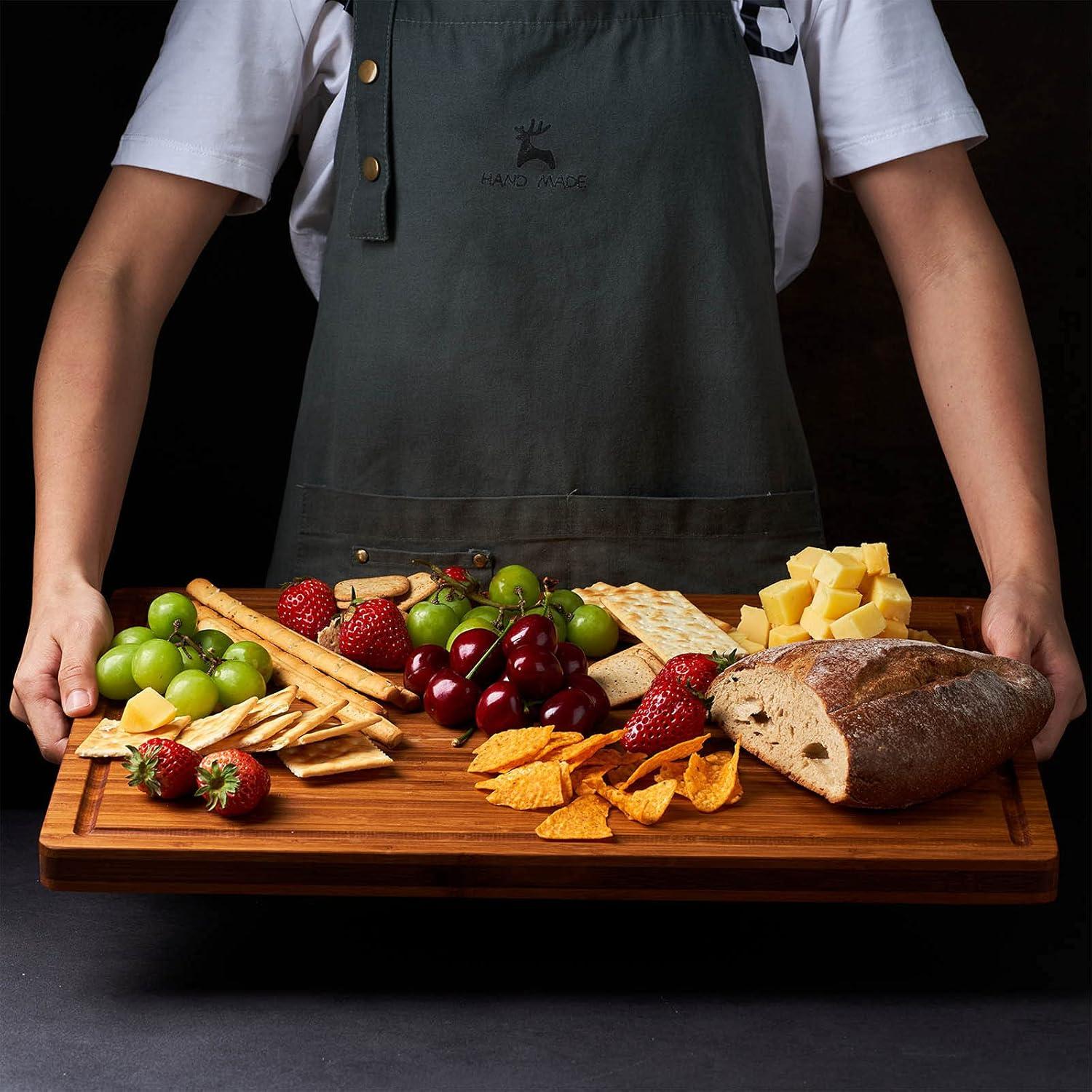 Extra Large Bamboo Wood Cutting Board with Juice Grooves and Handles