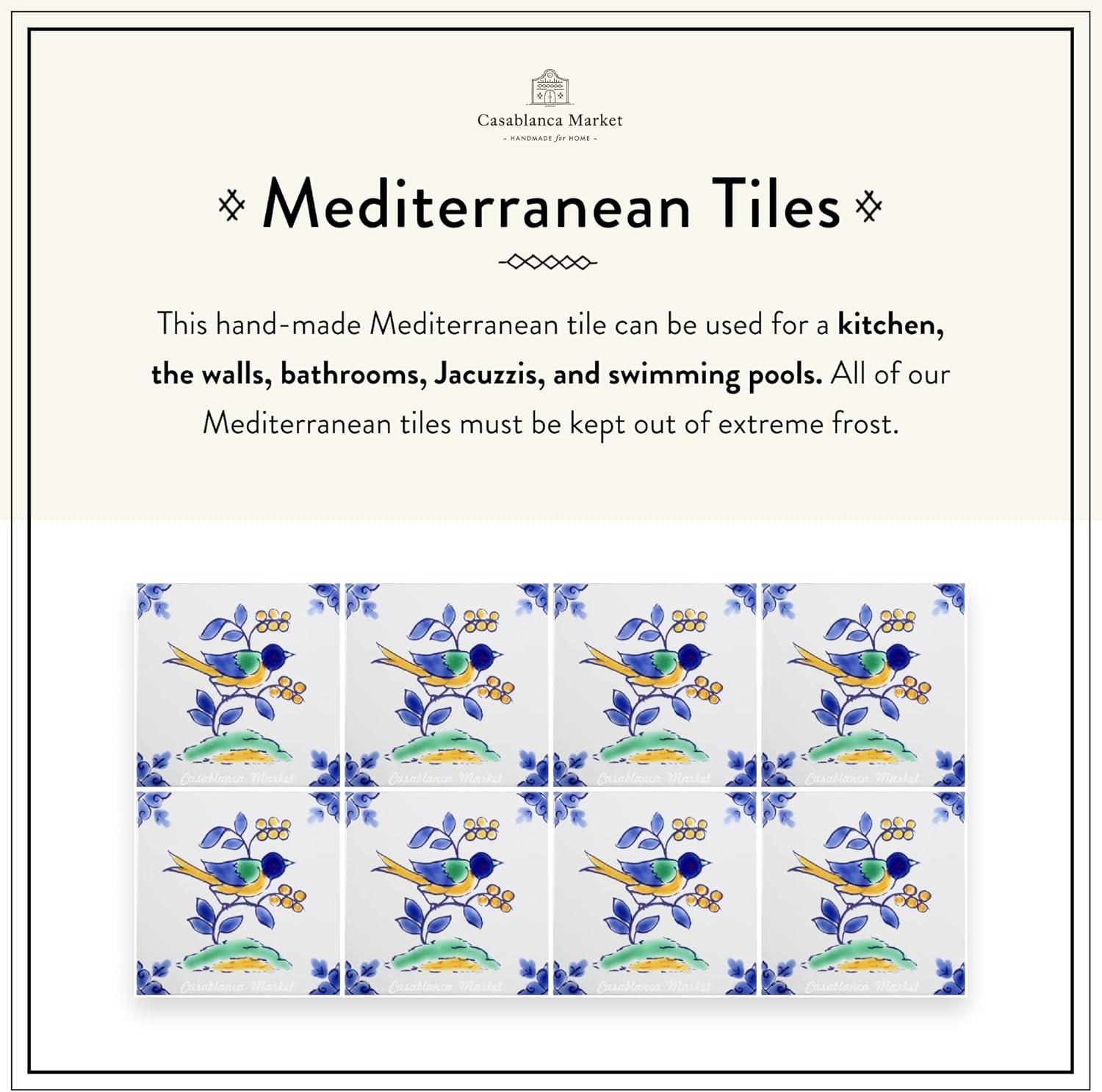 Casablanca Market Mediterranean 4'' x 4'' Hand Painted Ceramic Decorative Accent Tile