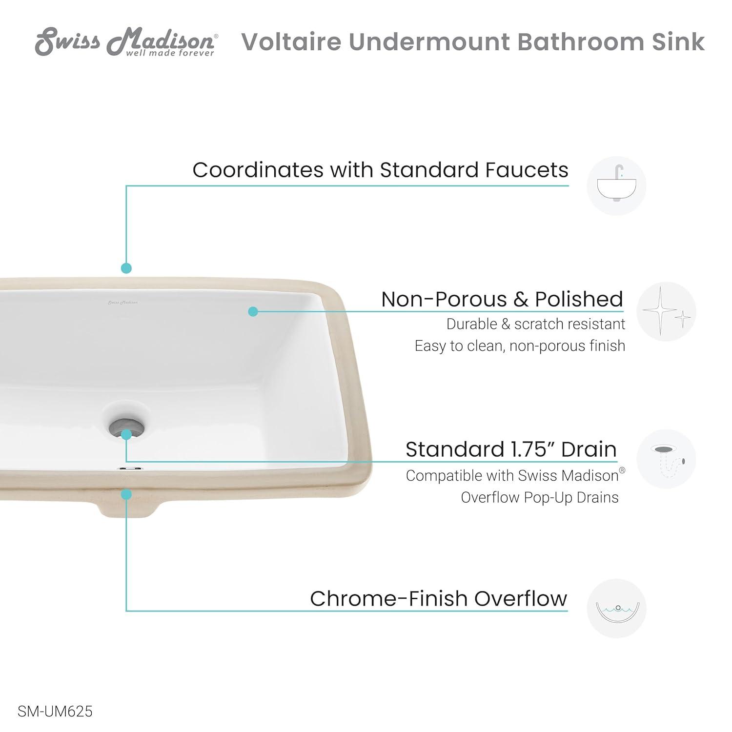 Swiss Madison Voltaire 21" Rectangular Under-Mount Bathroom Sink SM-UM625