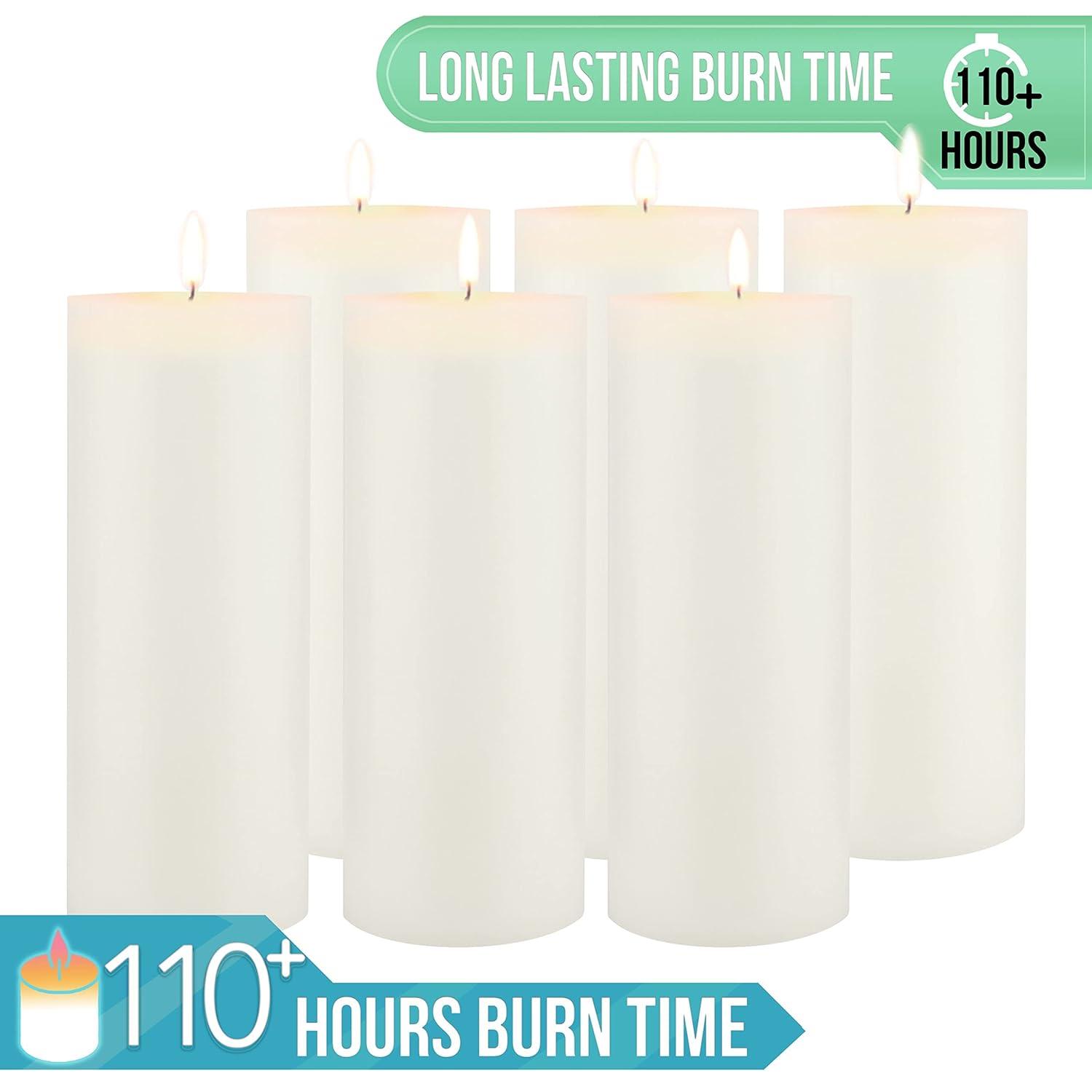 Stonebriar Collection 3"x8" Set of 6pk Unscented Flat Top Smooth Pillar Candle White