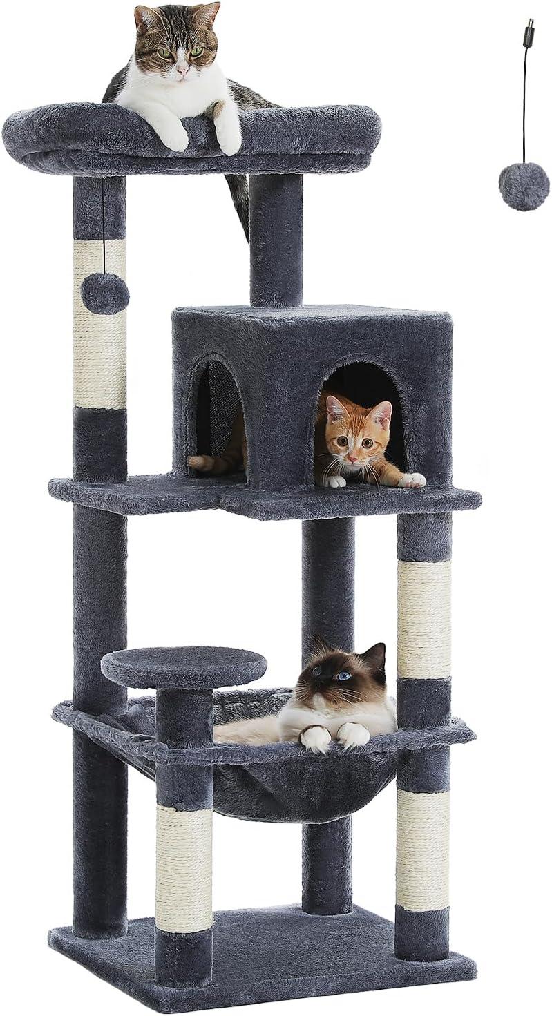 Dark Gray Multi-Level Cat Tree with Hammock and Condo