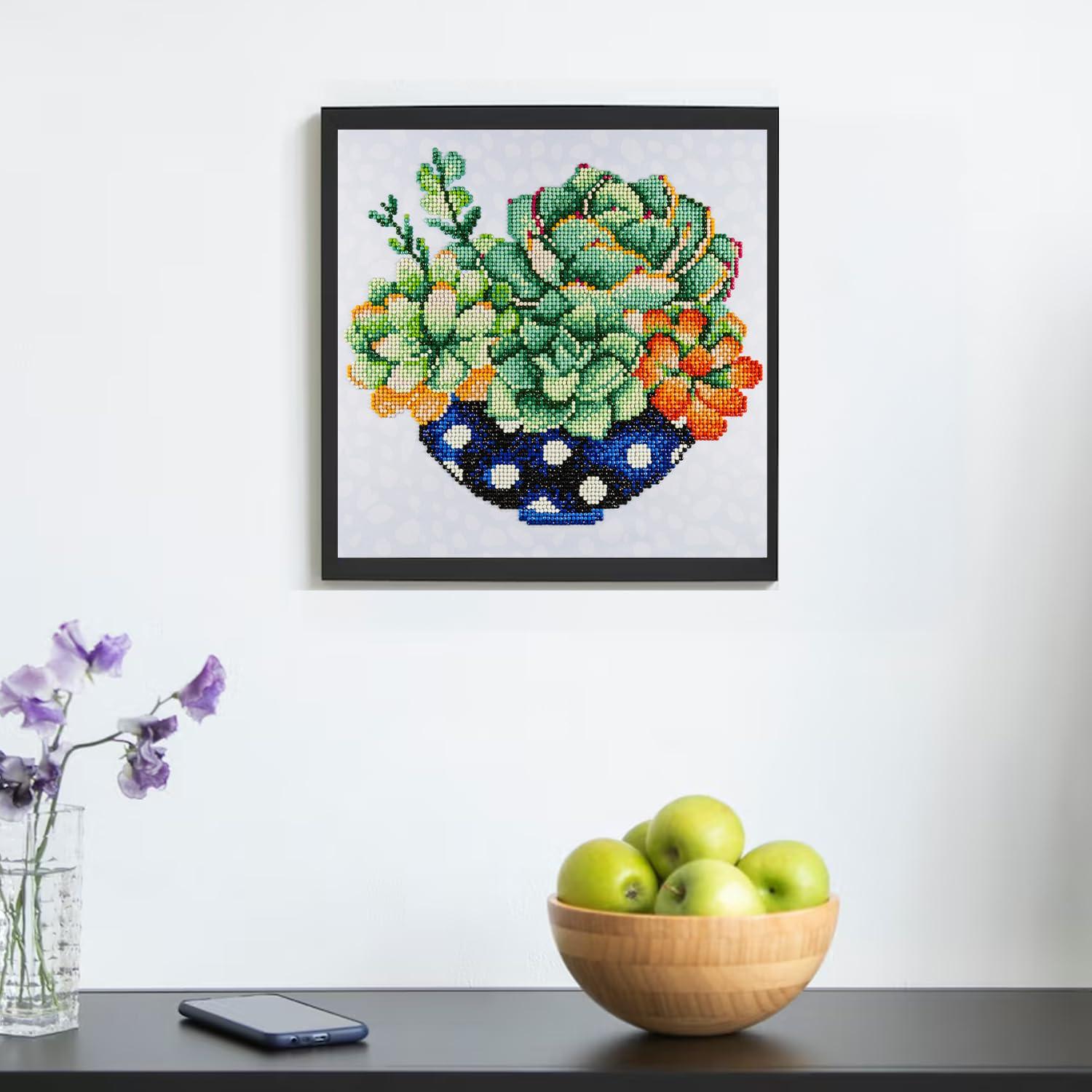 Diamond Art By Leisure Arts Succulent Bowl, 12"X12", Intermediate Diamond Painting Kits For Adults, Art For Adults, Kit, Painting
