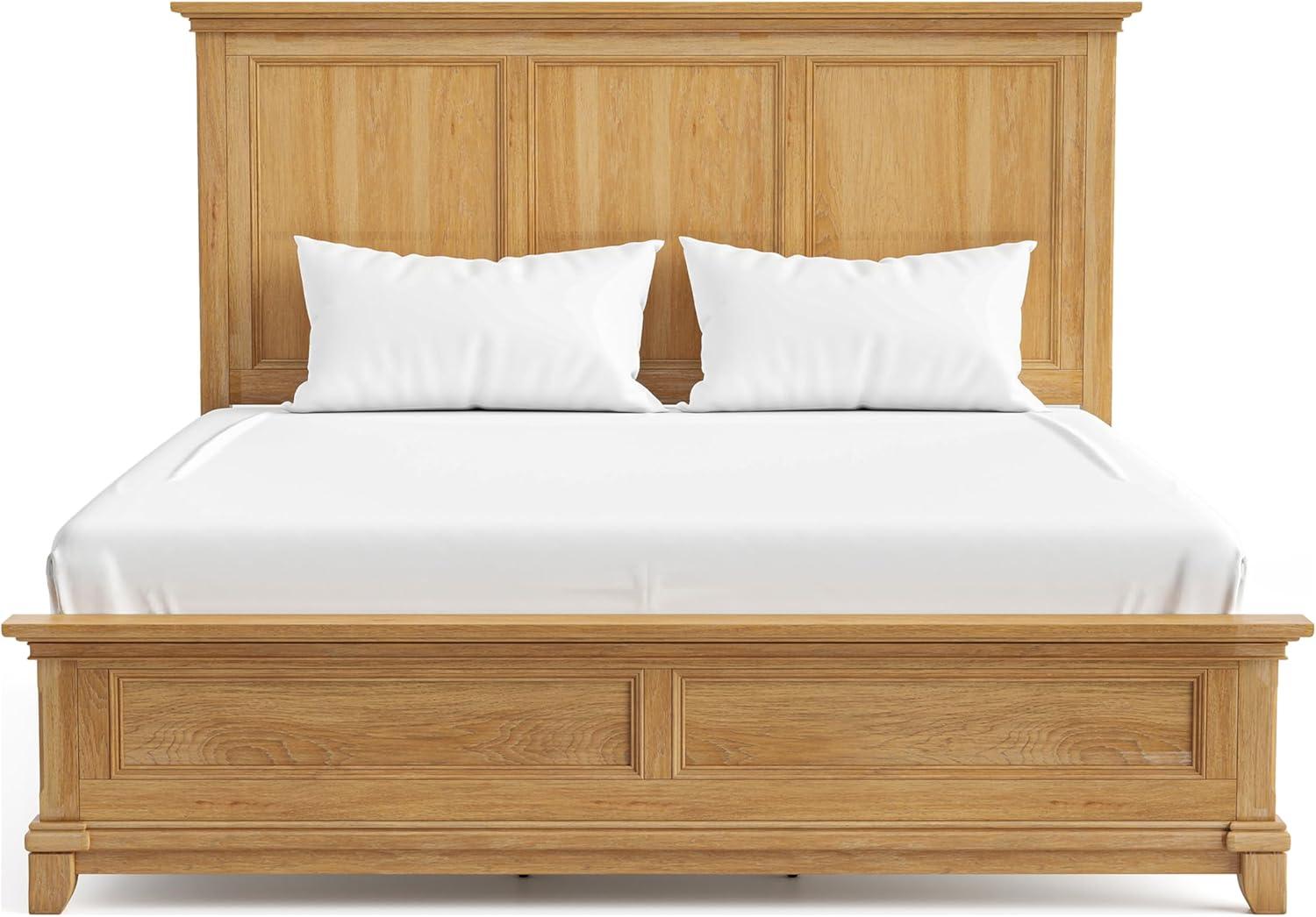 Furniture of America Stratford Solid Wood Queen Panel Bed, Natural Oak