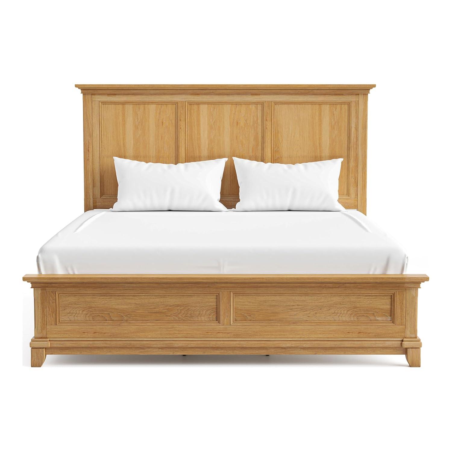 Furniture of America Stratford Solid Wood Queen Panel Bed, Natural Oak