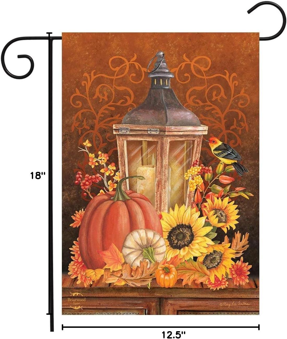 Fall Lantern Primitive Garden Flag Pumpkins Sunflower 18" x 12.5" Briarwood Lane