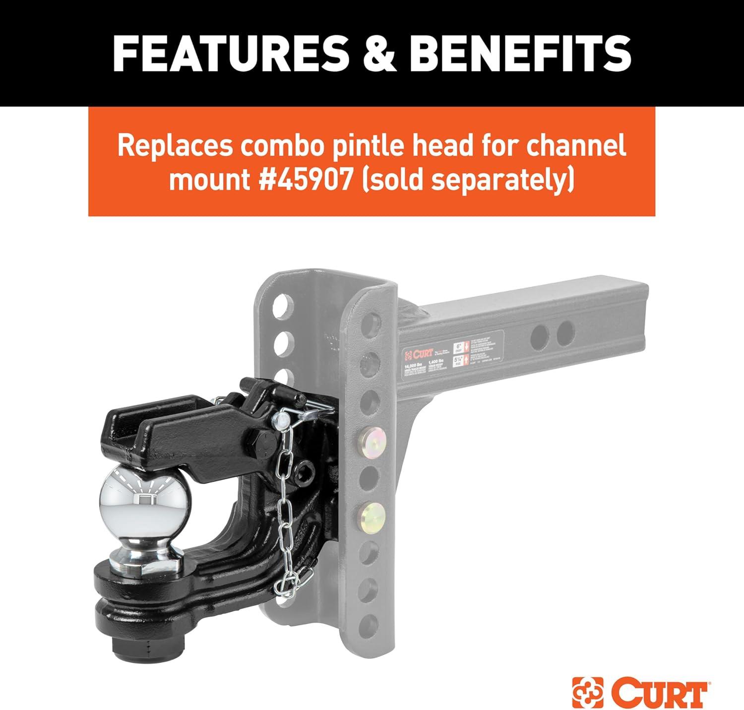 CURT 45920 Channel Mount Pintle Attachment with 2-5/16-Inch Ball, 13,000 lbs, Shank Required