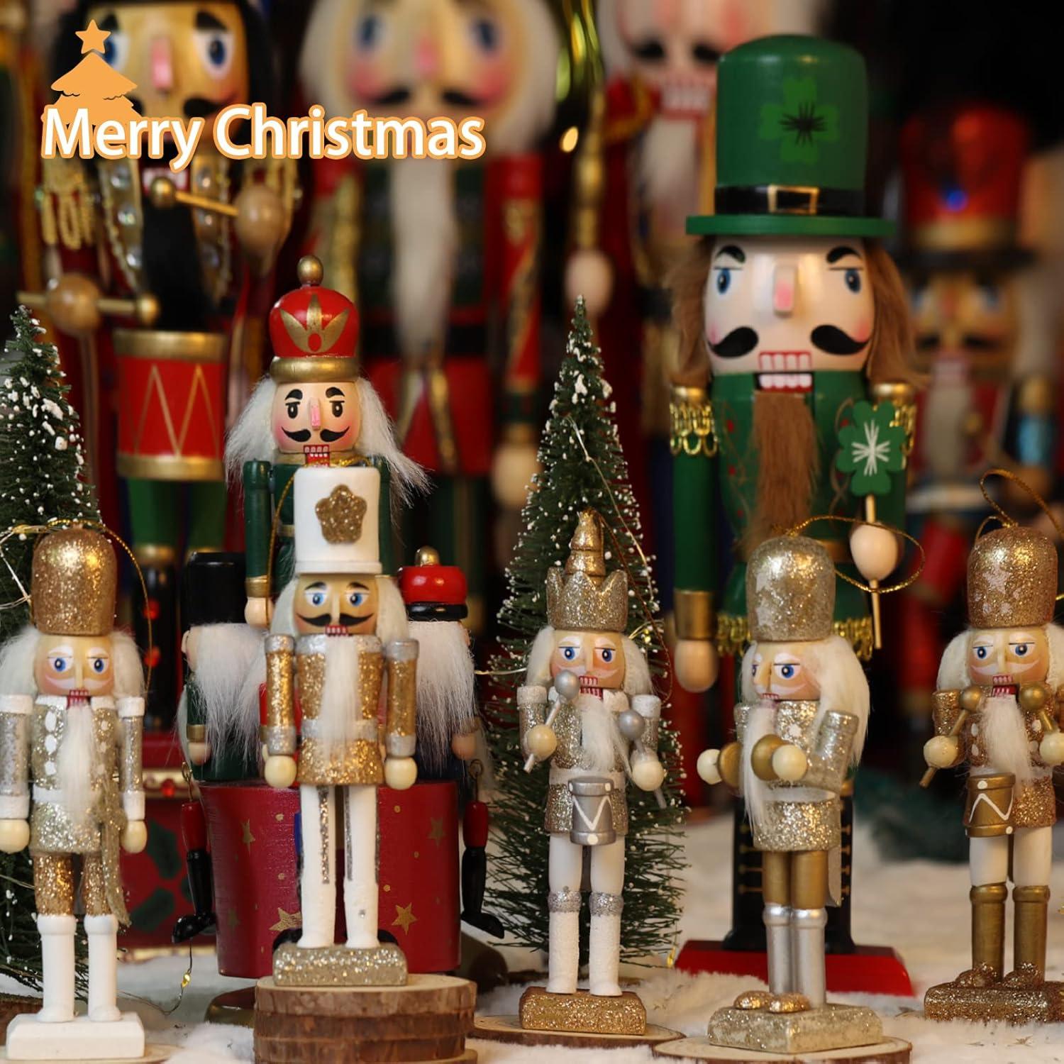 5PCS Christmas Nutcracker Ornament Set, Nutcracker Figures Christmas Decorations for Xmas Tree, Table Decor (White Gold, 5'', Set of 5pcs)