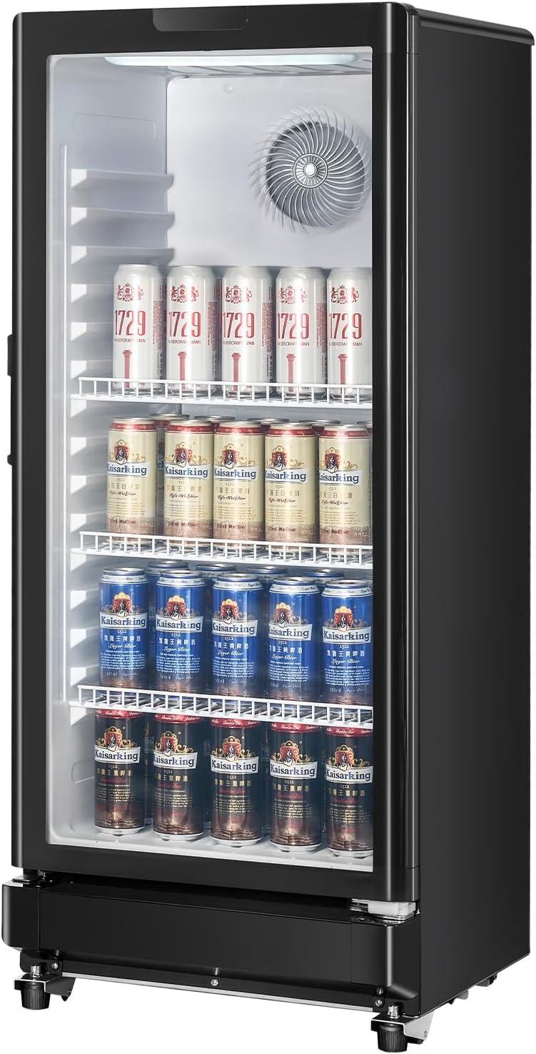 VEVOR Commercial Merchandiser Refrigerator, 5.7 CU.FT Glass Door Display Refrigerator Upright Fridge, Beverage Refrigerator Cooler Merchandiser with 3 Adjustable Shelves and Soft LED Light, Black