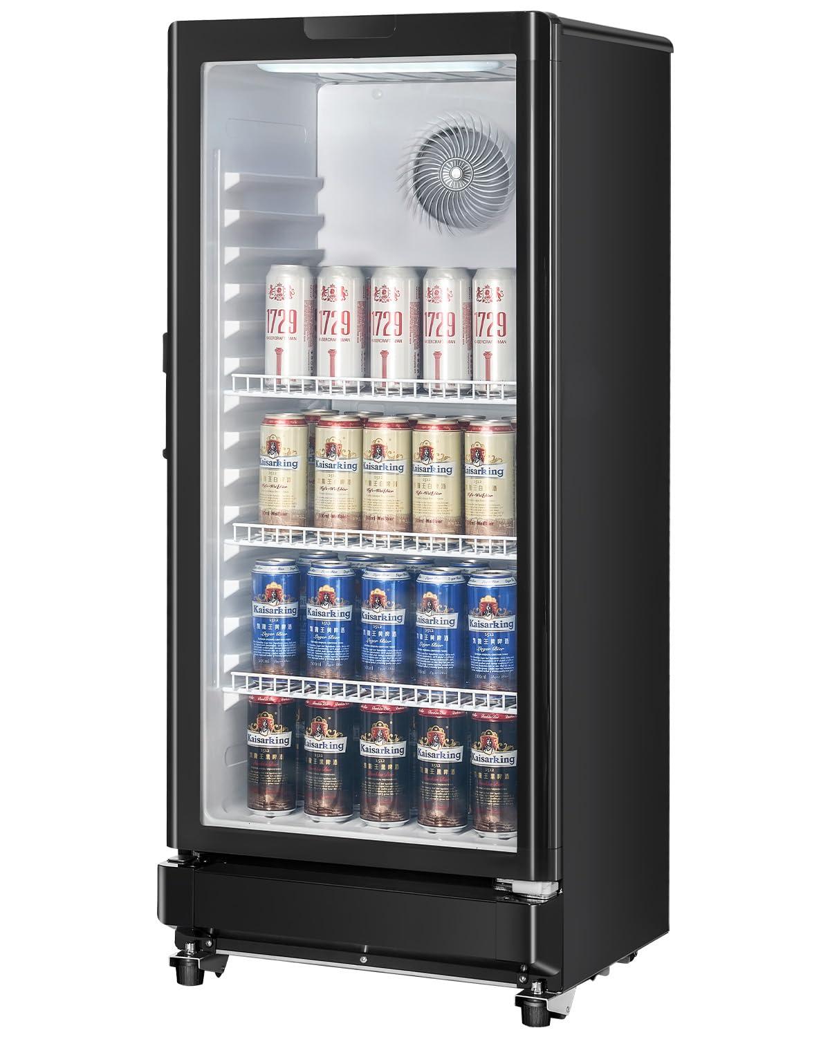 VEVOR Commercial Merchandiser Refrigerator, 5.7 CU.FT Glass Door Display Refrigerator Upright Fridge, Beverage Refrigerator Cooler Merchandiser with 3 Adjustable Shelves and Soft LED Light, Black