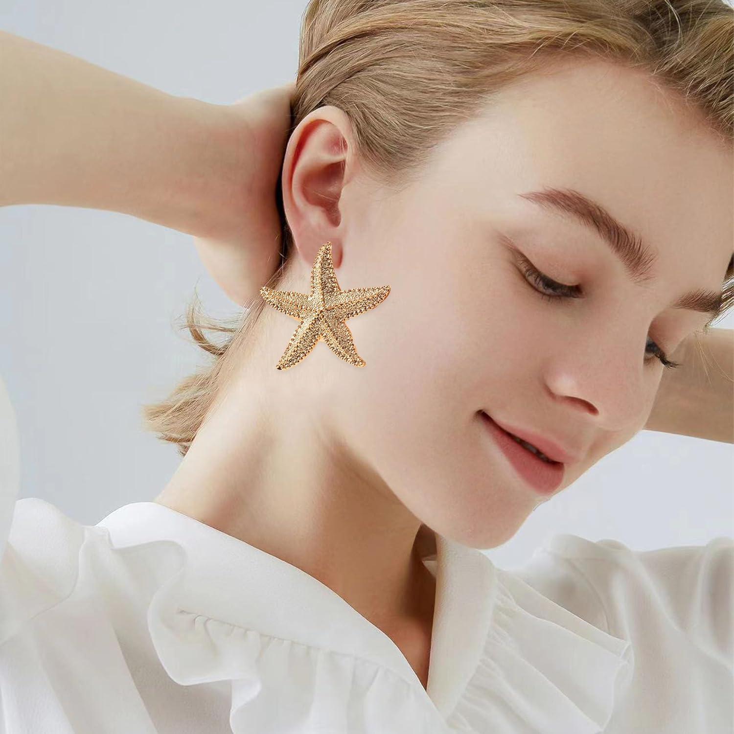 Punk Boho Starfish Earrings Starfish Statement Star Stud Earrings for Women Beach Ocean Summer Jewelry