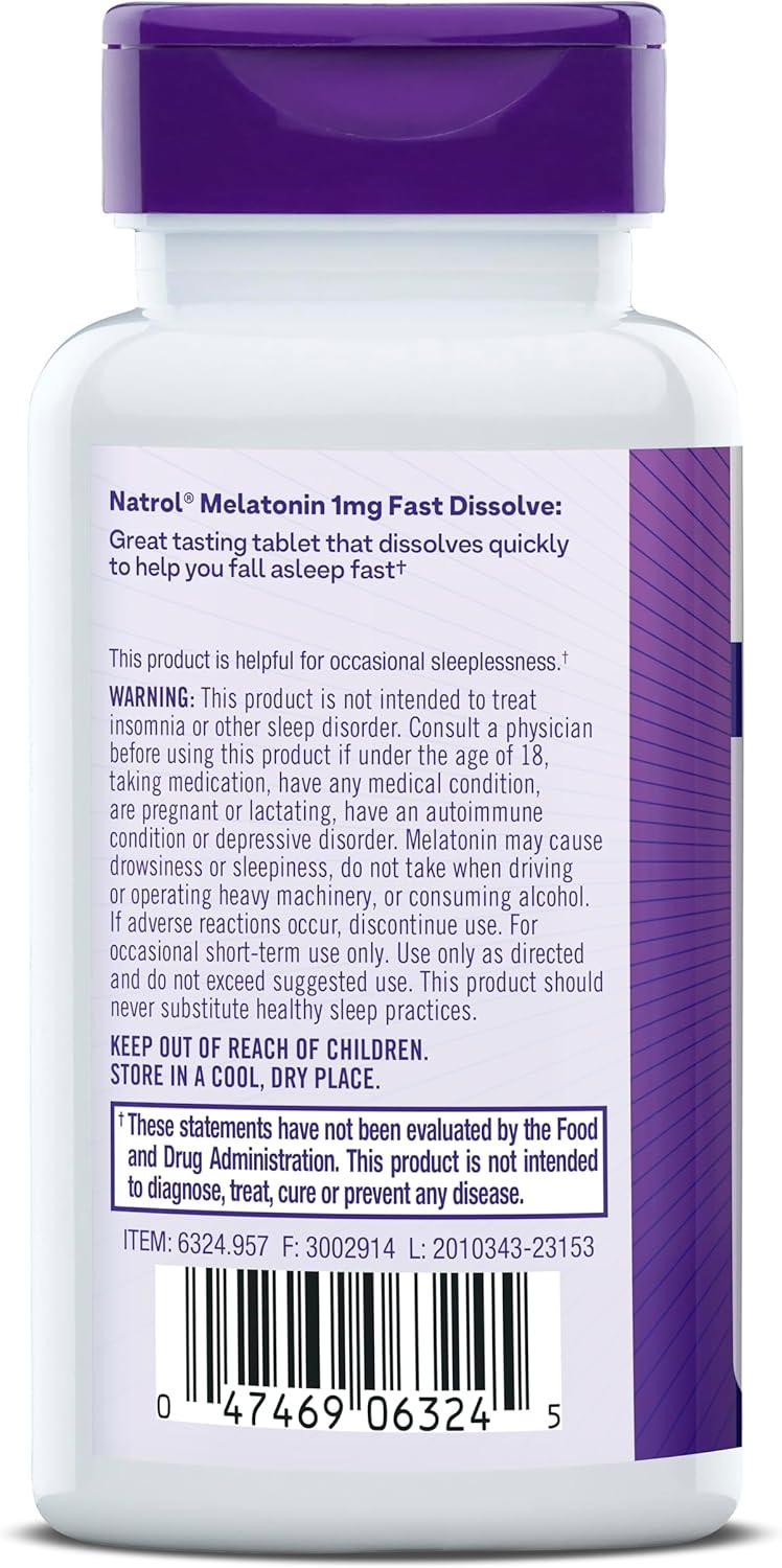 Natrol Fast Dissolve Melatonin 1 mg, Melatonin Supplements for Restful Sleep, Sleep Support for Adults, 90 Strawberry-Flavored Tablets, Up to a 90 Day Supply