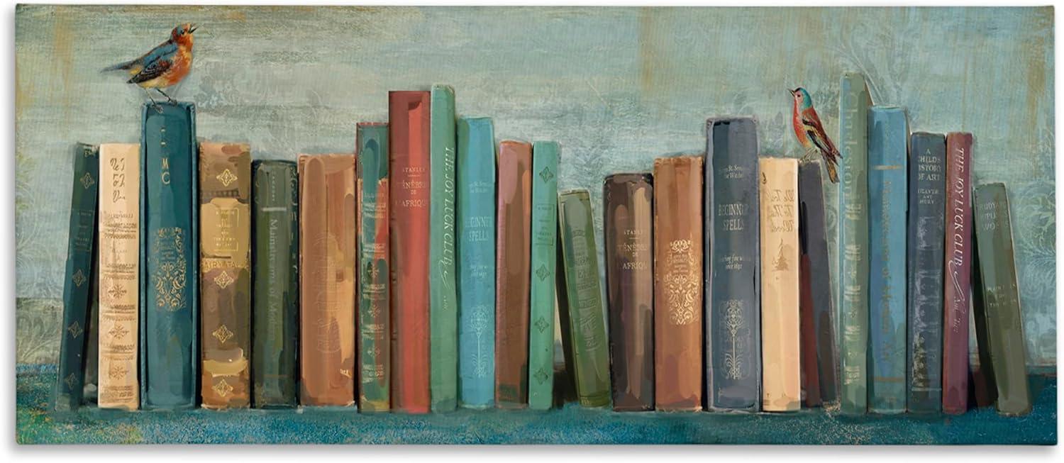 Stupell Industries Books And Birds Green Blue Textured Painting