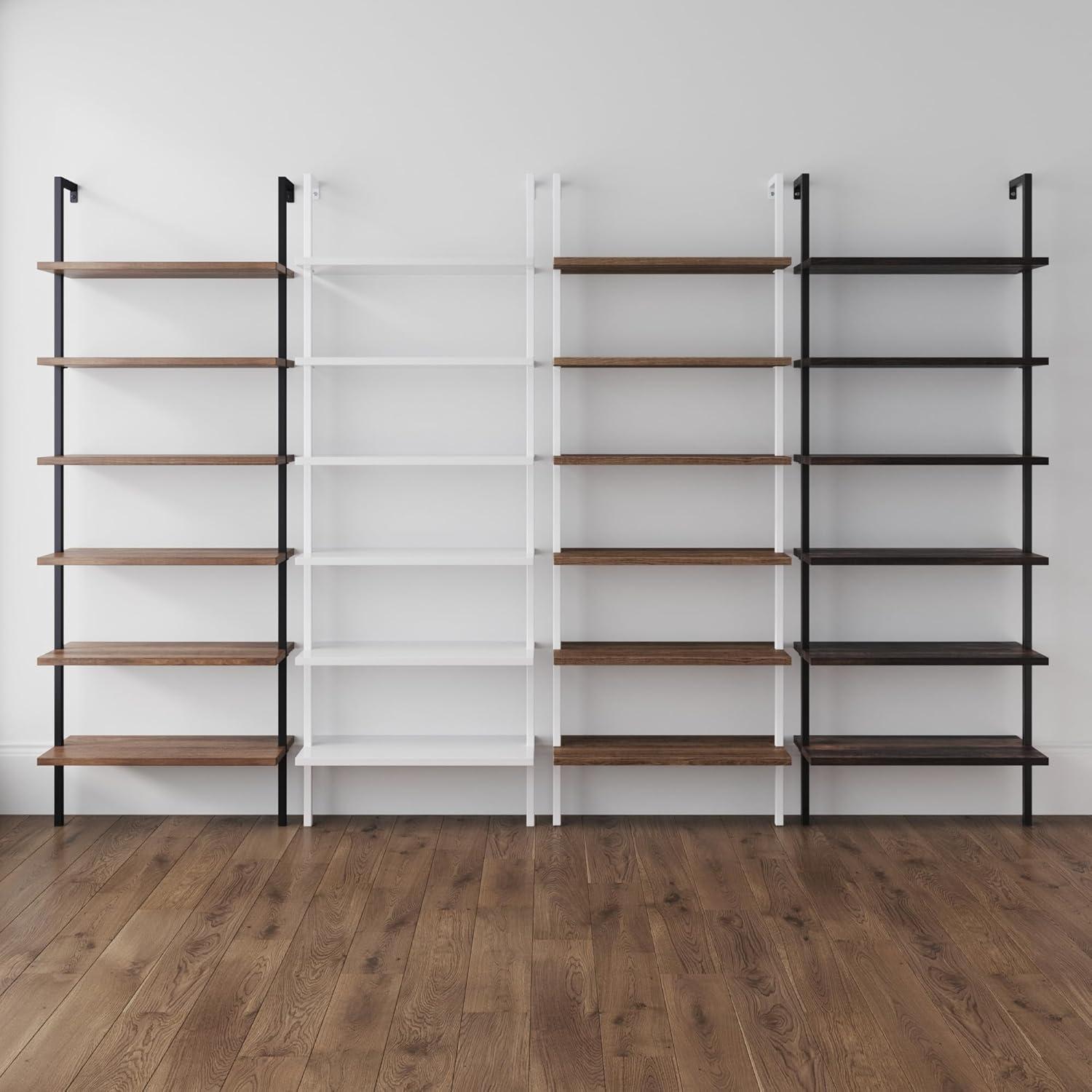 Nathan James 85" Theo 6 Shelves Wall Mounted Bookcase Matte Black: Sleek Design, Home Office Storage