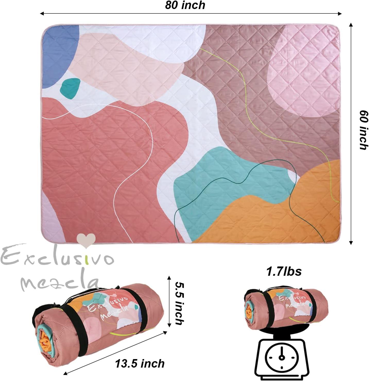 Exclusivo Mezcla Waterproof Picnic Blankets 3-Layer 60"x 80" Large Sandproof Beach Blanket Foldable Outdoor Blanket for Camping on Grass Picnic Mat, Abstract Pink