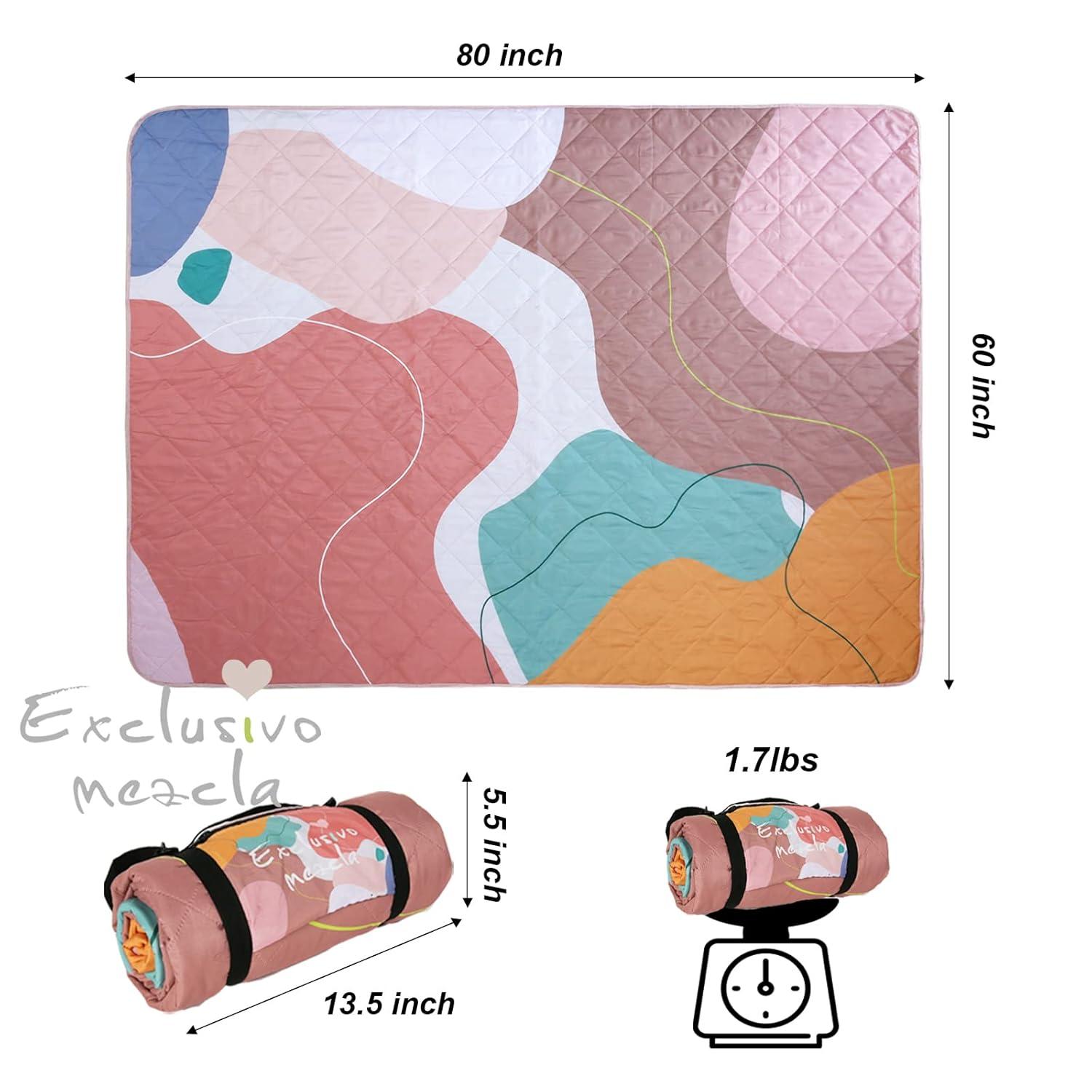 Exclusivo Mezcla Waterproof Picnic Blankets 3-Layer 60"x 80" Large Sandproof Beach Blanket Foldable Outdoor Blanket for Camping on Grass Picnic Mat, Abstract Pink
