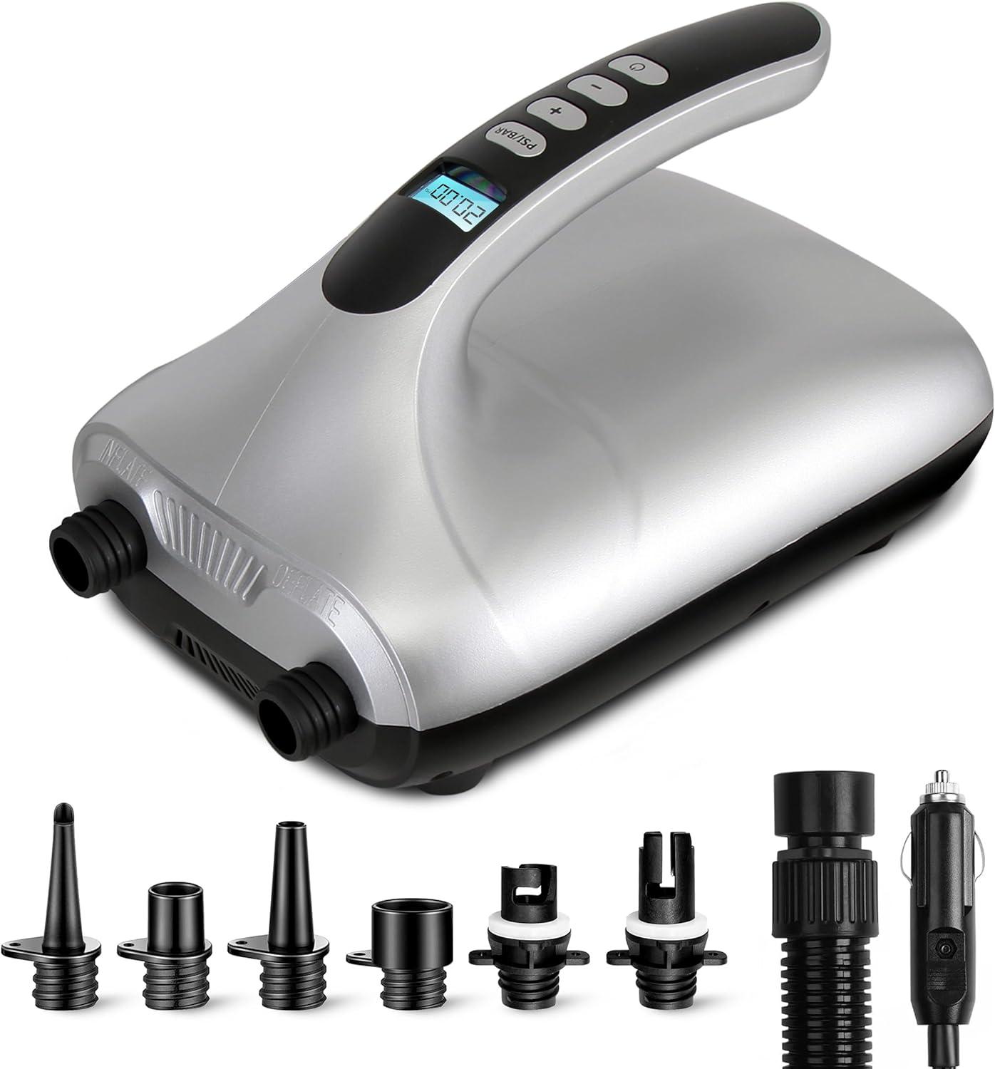 SereneLife High Pressure SUP Electric Air Pump - Silver & Black