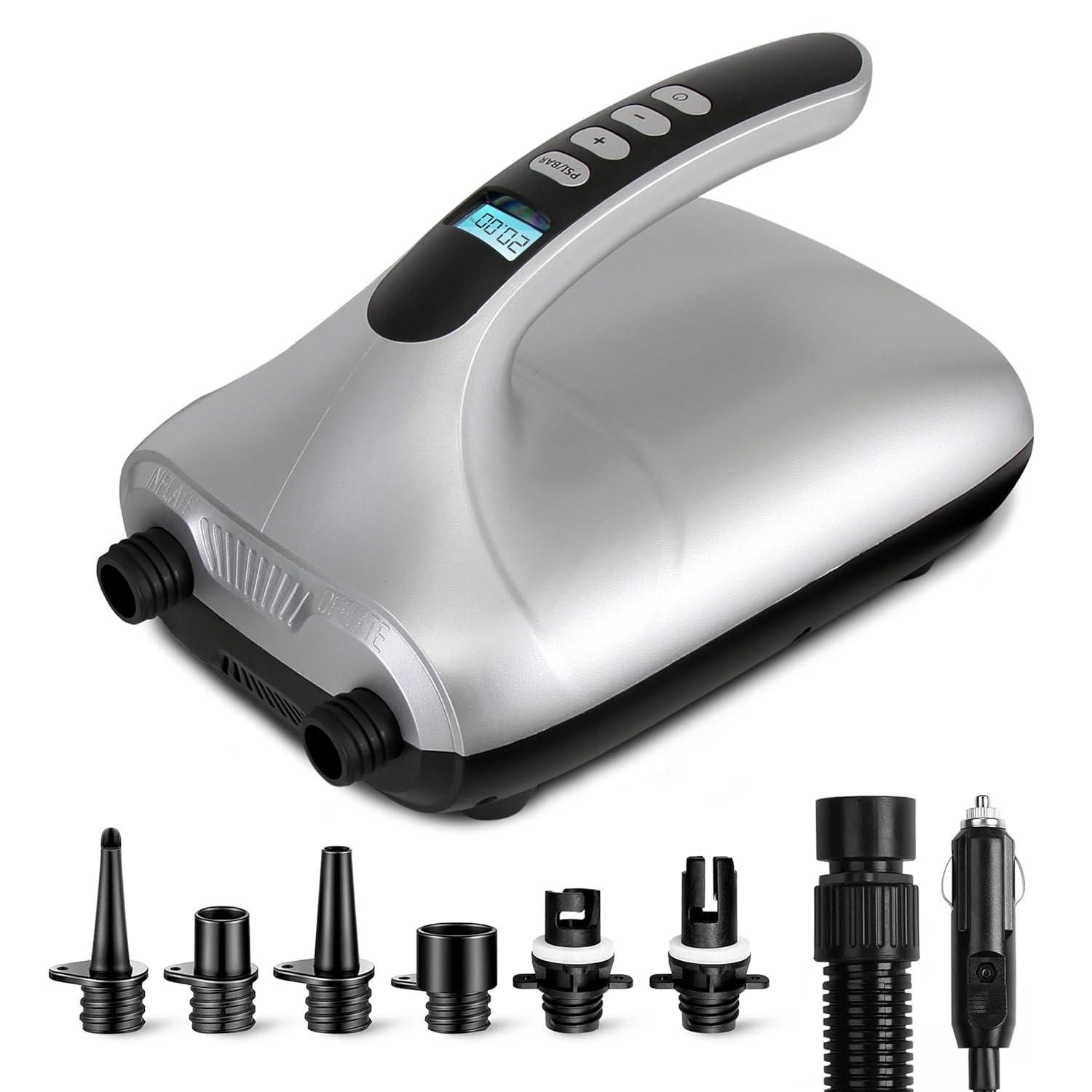 SereneLife High Pressure SUP Electric Air Pump - Silver & Black