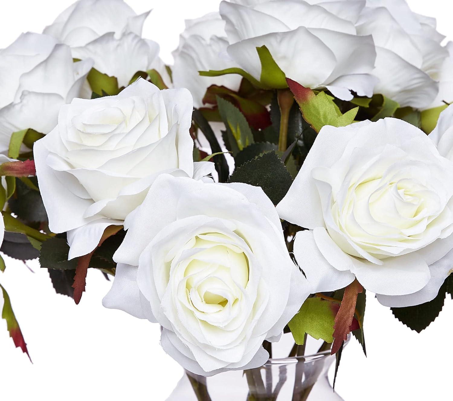 Nearly Natural White Blooming Roses with Vase